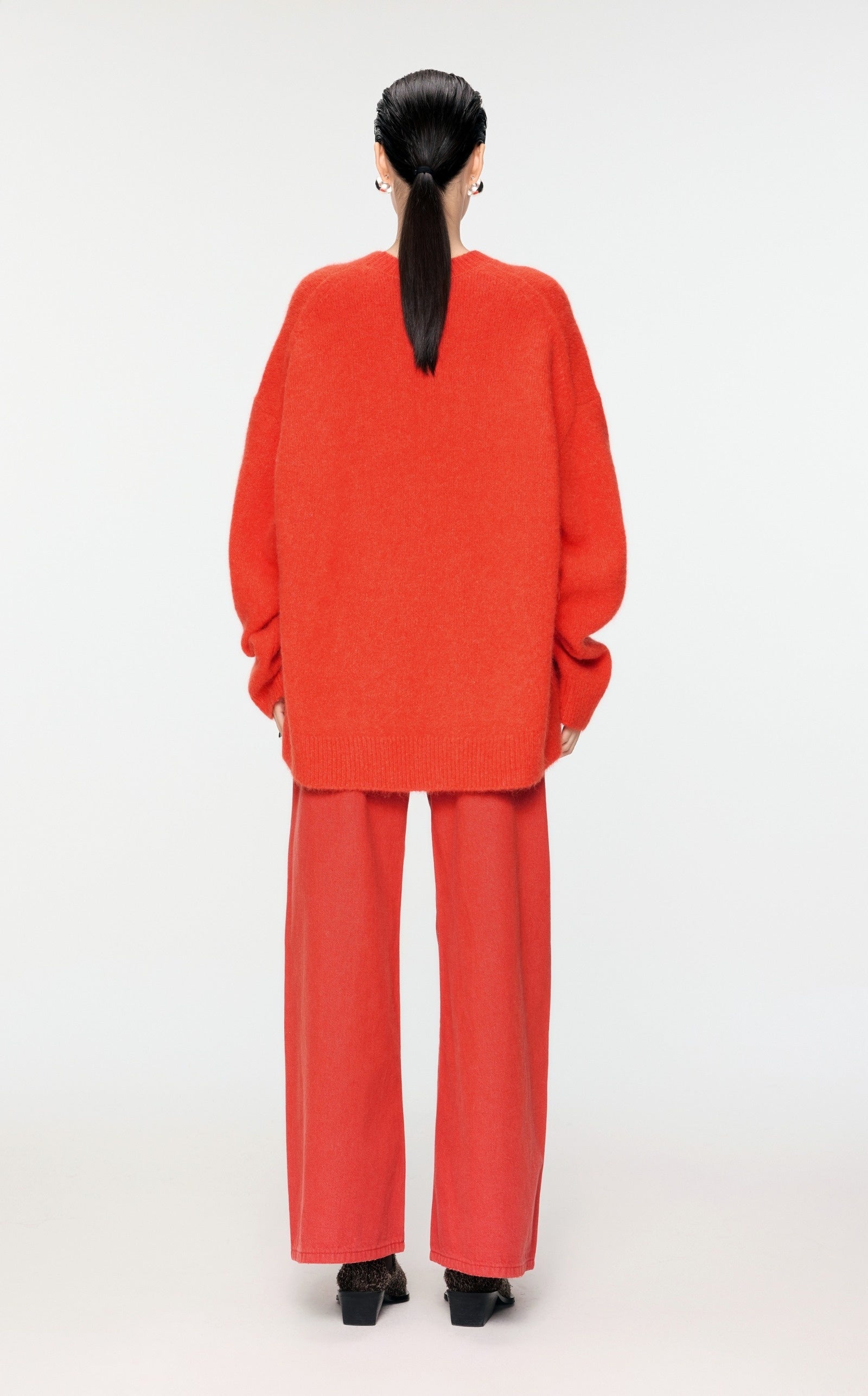 Damen Oversize Strickpullover in haariger Optik Orange JNBY