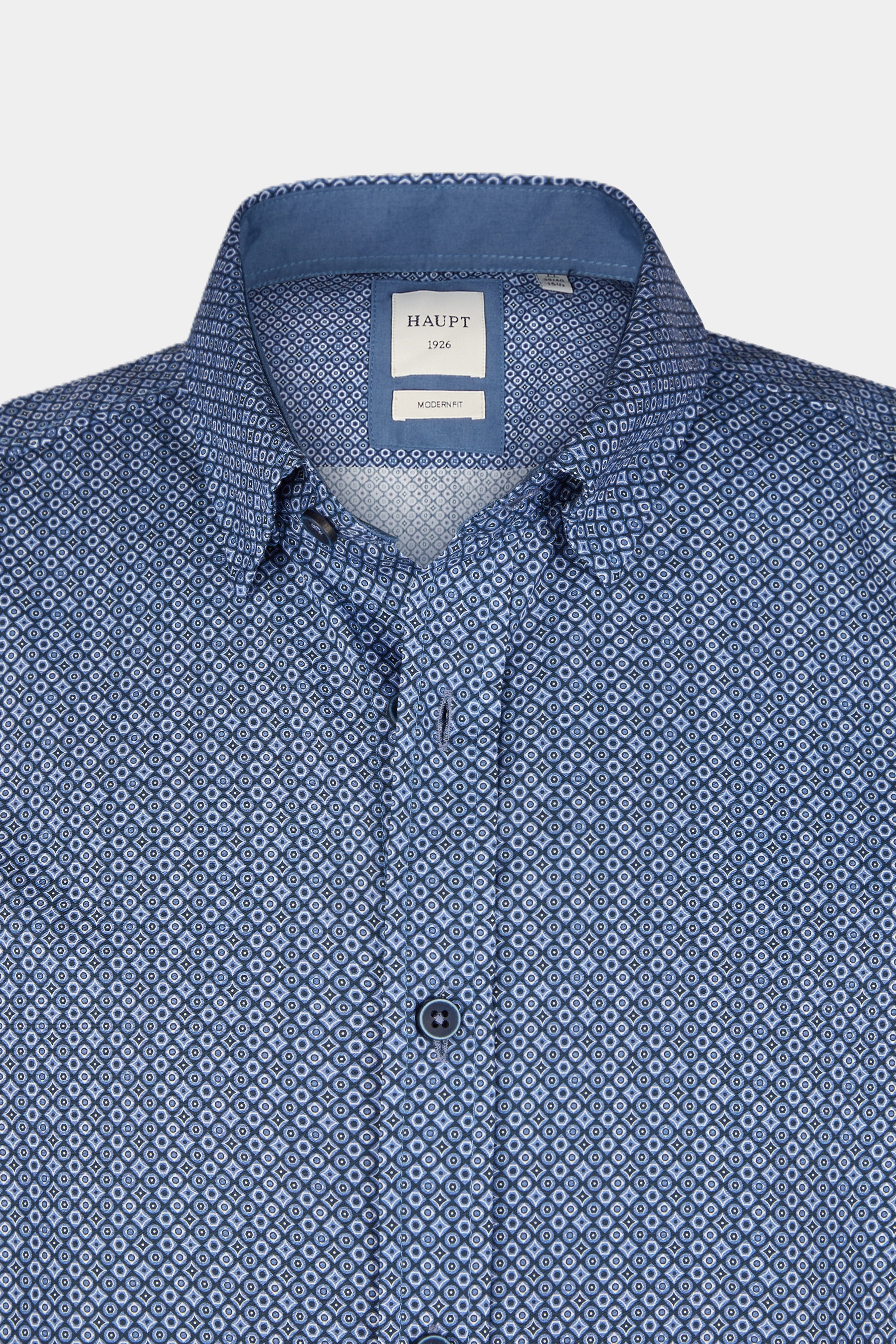 Haupt Chemise homme en coton à manches longues Modern Fit avec motif intégral en TRUE BLUE