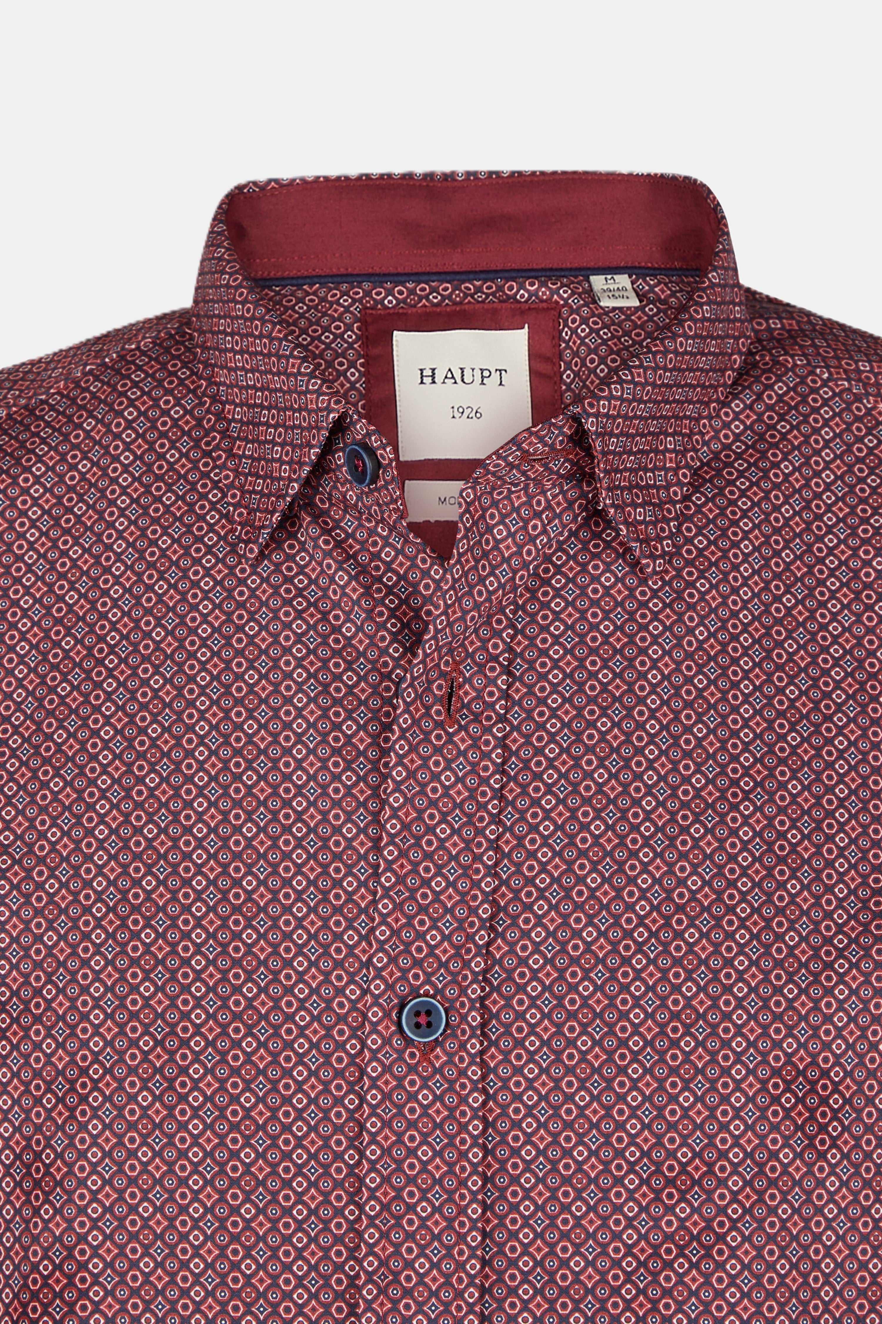 Haupt Chemise homme en coton à manches longues Modern Fit avec motif intégral en ROUGE FONCÉ