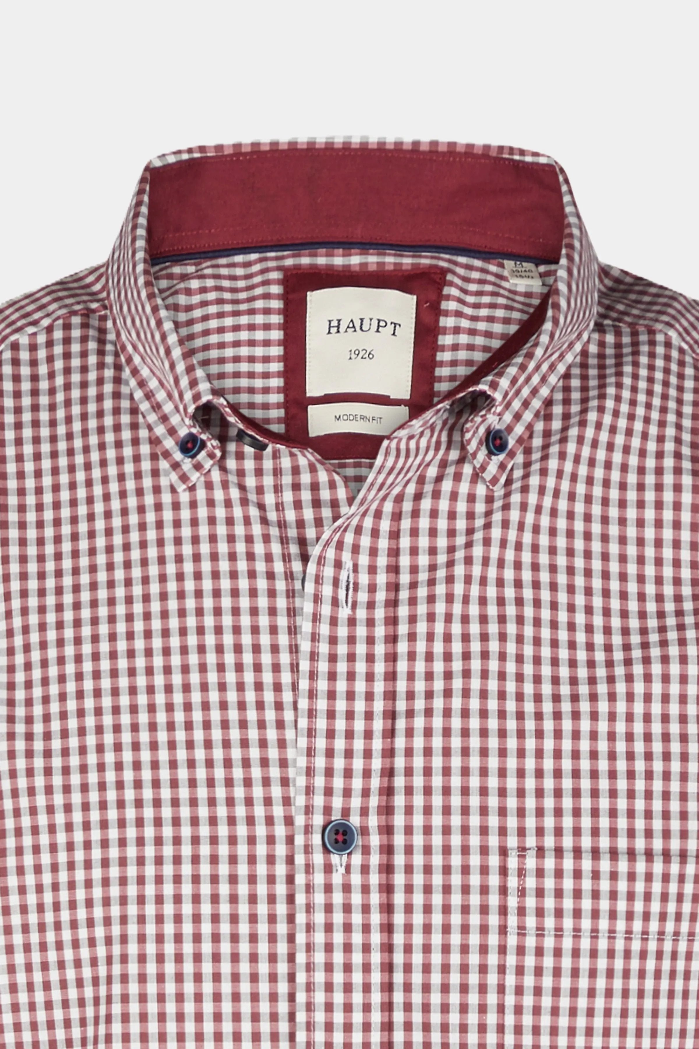 Haupt Popelin Modern Fit Langarm Herrenhemd mit kariertem Muster in bordeaux - Trachten Haupt