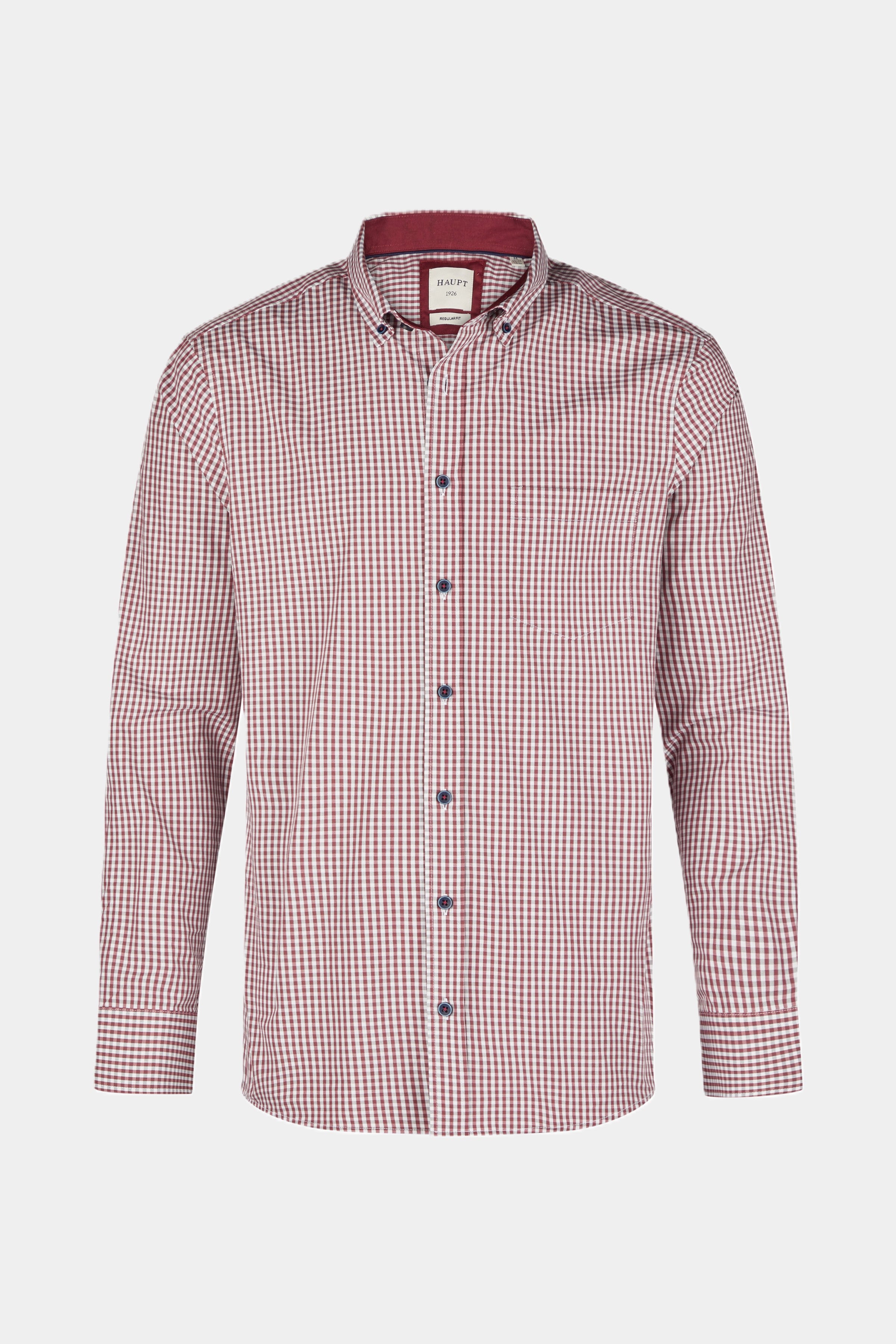 Haupt Popelin Chemise homme Regular Fit manches longues avec motif à carreaux en bordeaux - Trachten