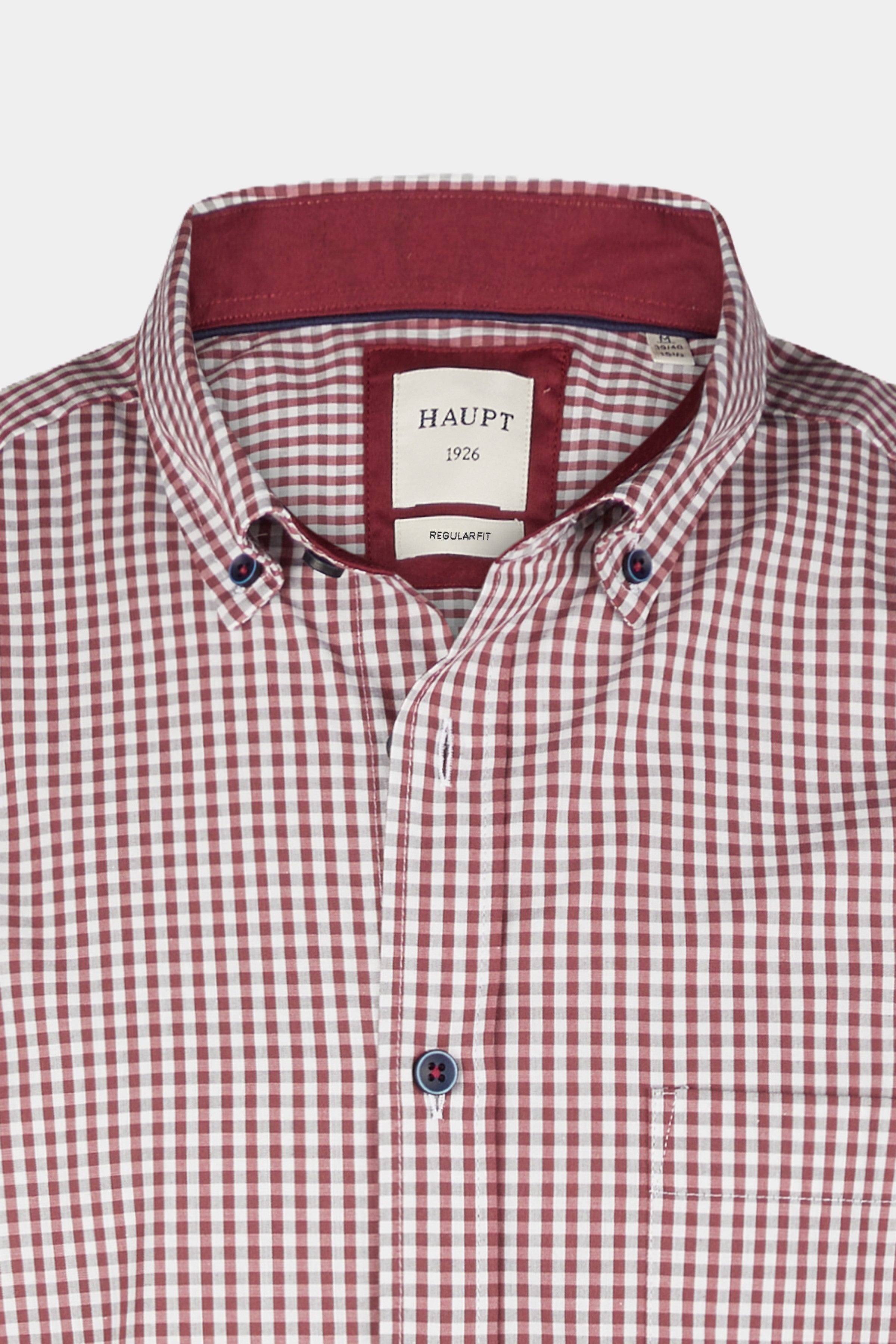 Haupt Popelin Chemise homme Regular Fit manches longues avec motif à carreaux en bordeaux - Trachten