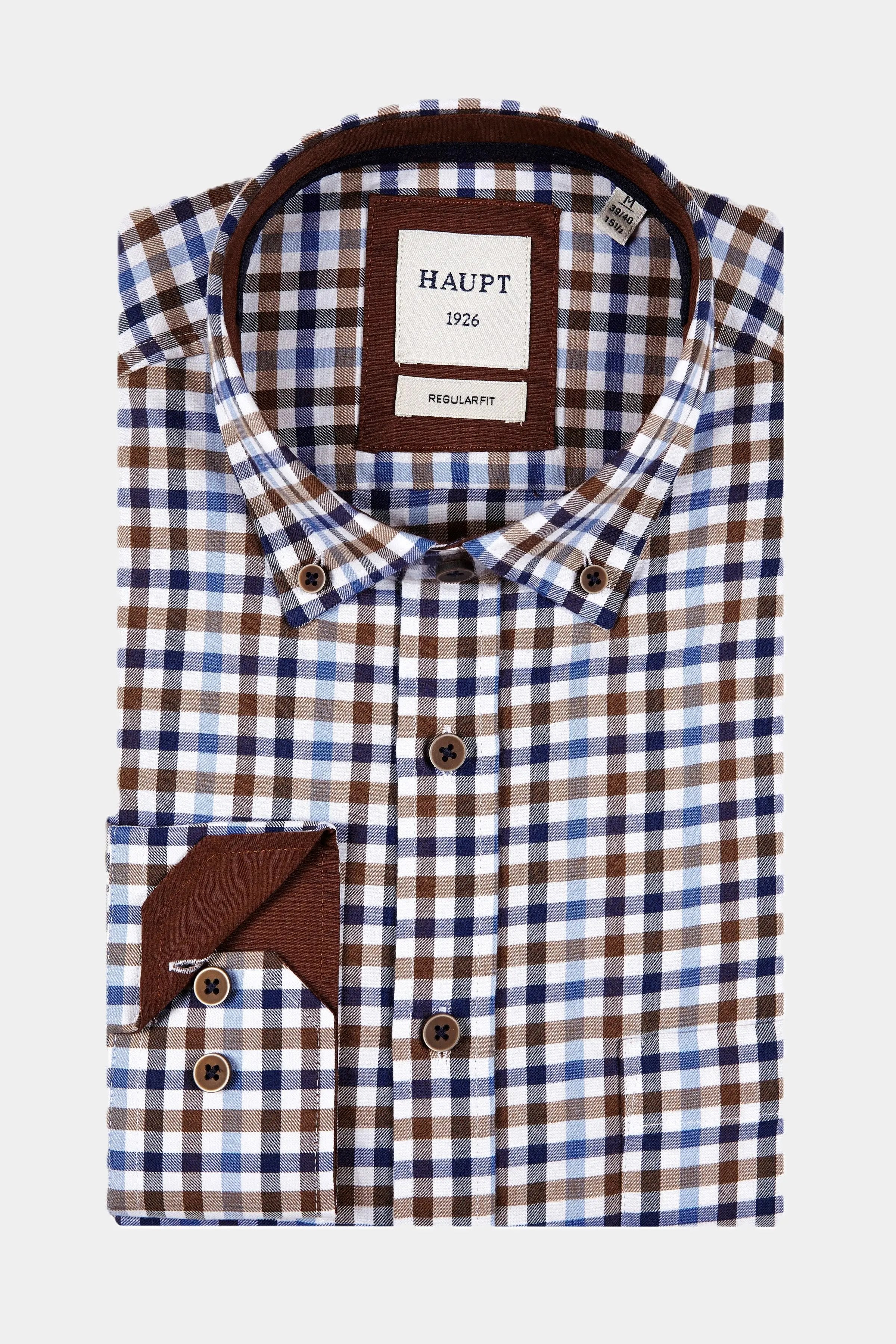 Haupt Flanell Regular Fit Langarm Herrenhemd mit kariertem Muster in Off White Haupt
