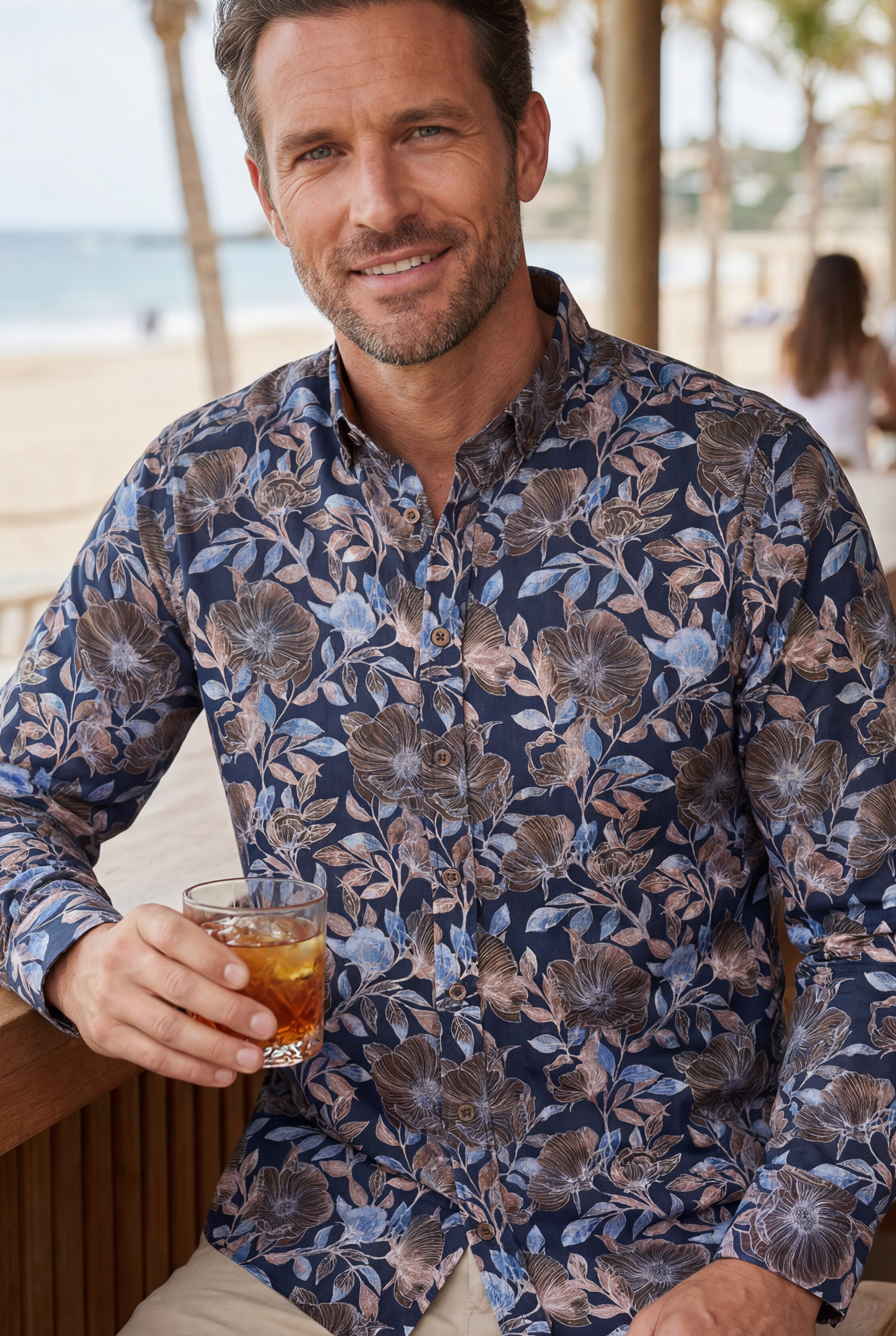 Haupt herenoverhemd met lange mouwen Modern Fit in bloemenpatroon multicolor