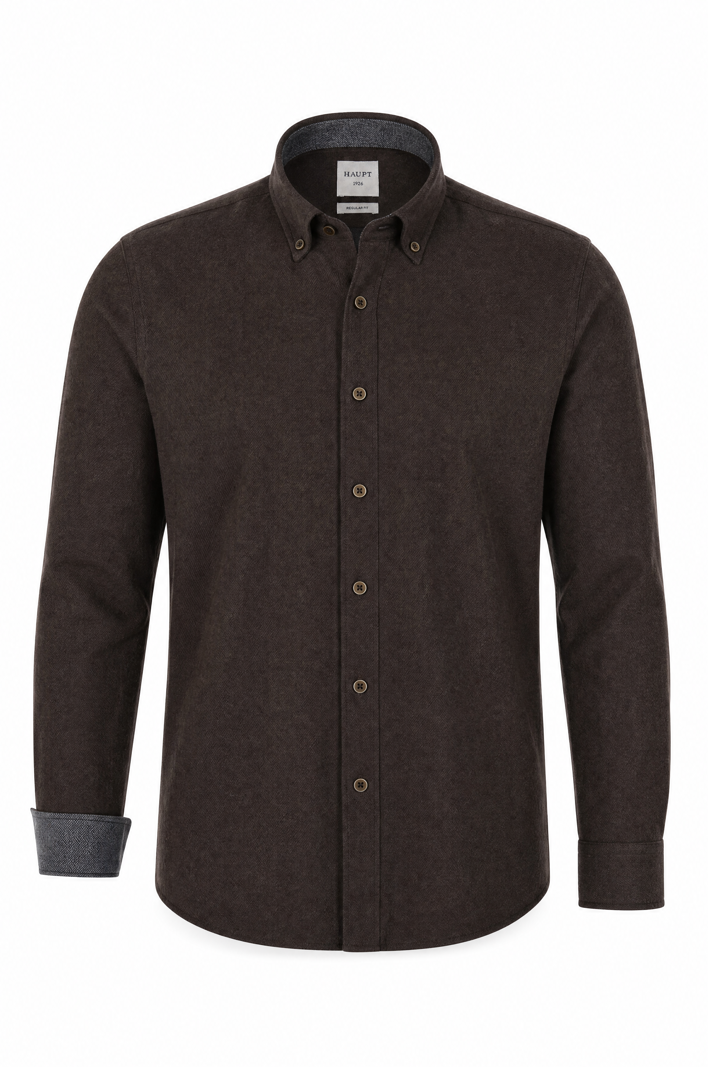 Hoofd Flanel Regular Fit Lange Mouw Herenoverhemd in Uni Bruin