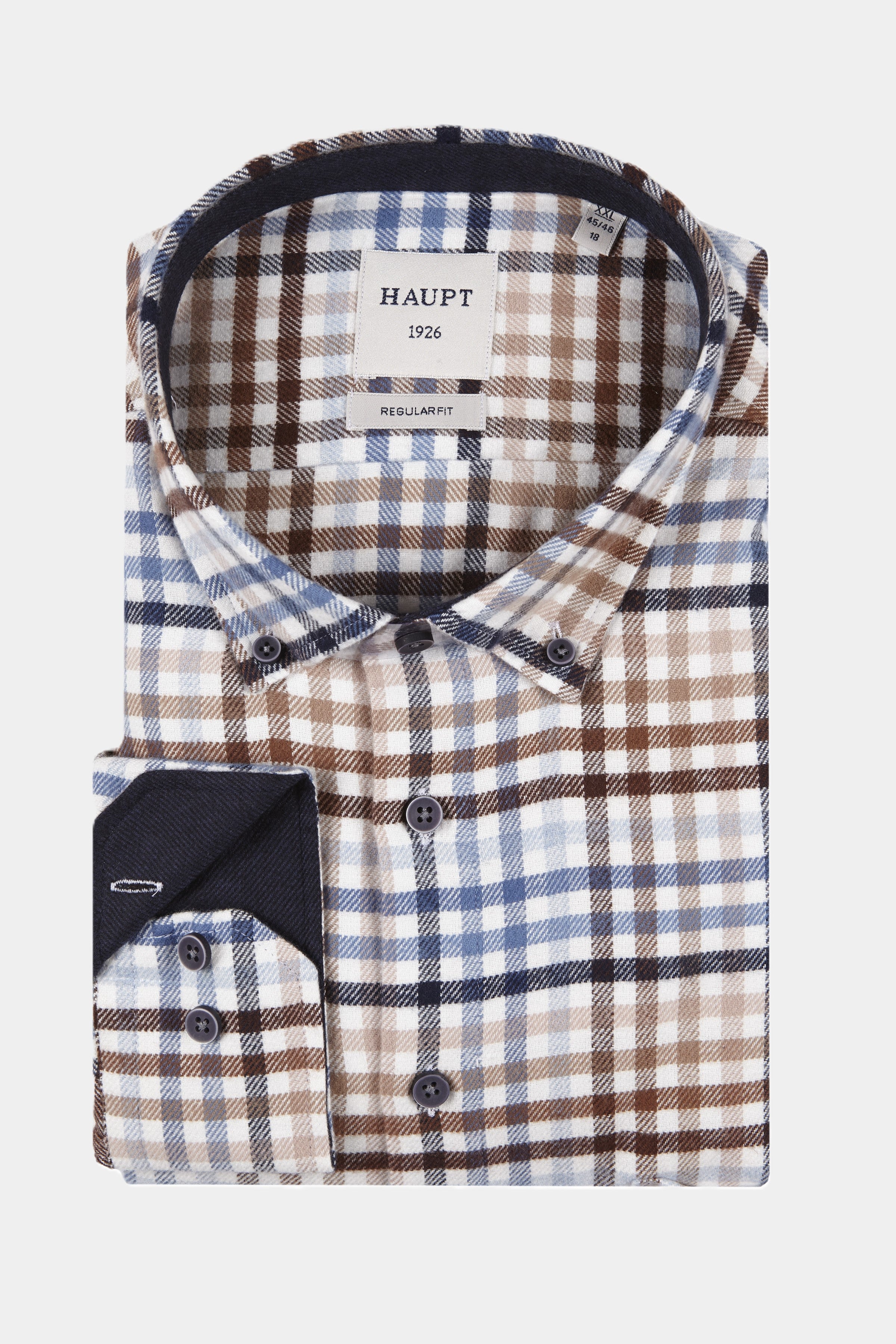Chemise homme en flanelle principale coupe régulière manches longues avec motif à carreaux en écru - Bleu