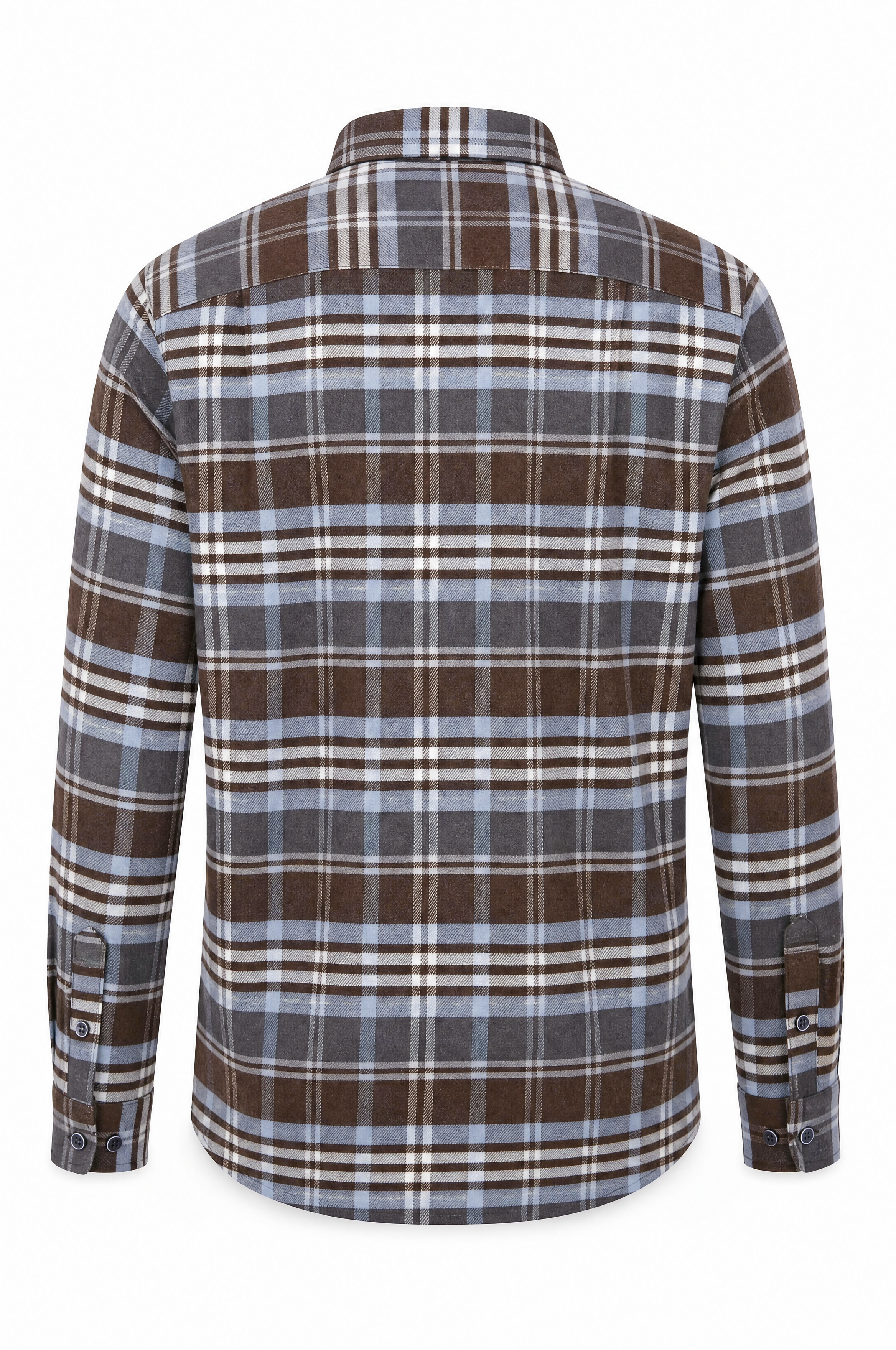 Regular Fit Tall Flanell Langarm-Herrenhemd Karo Brown-Blue Frühling