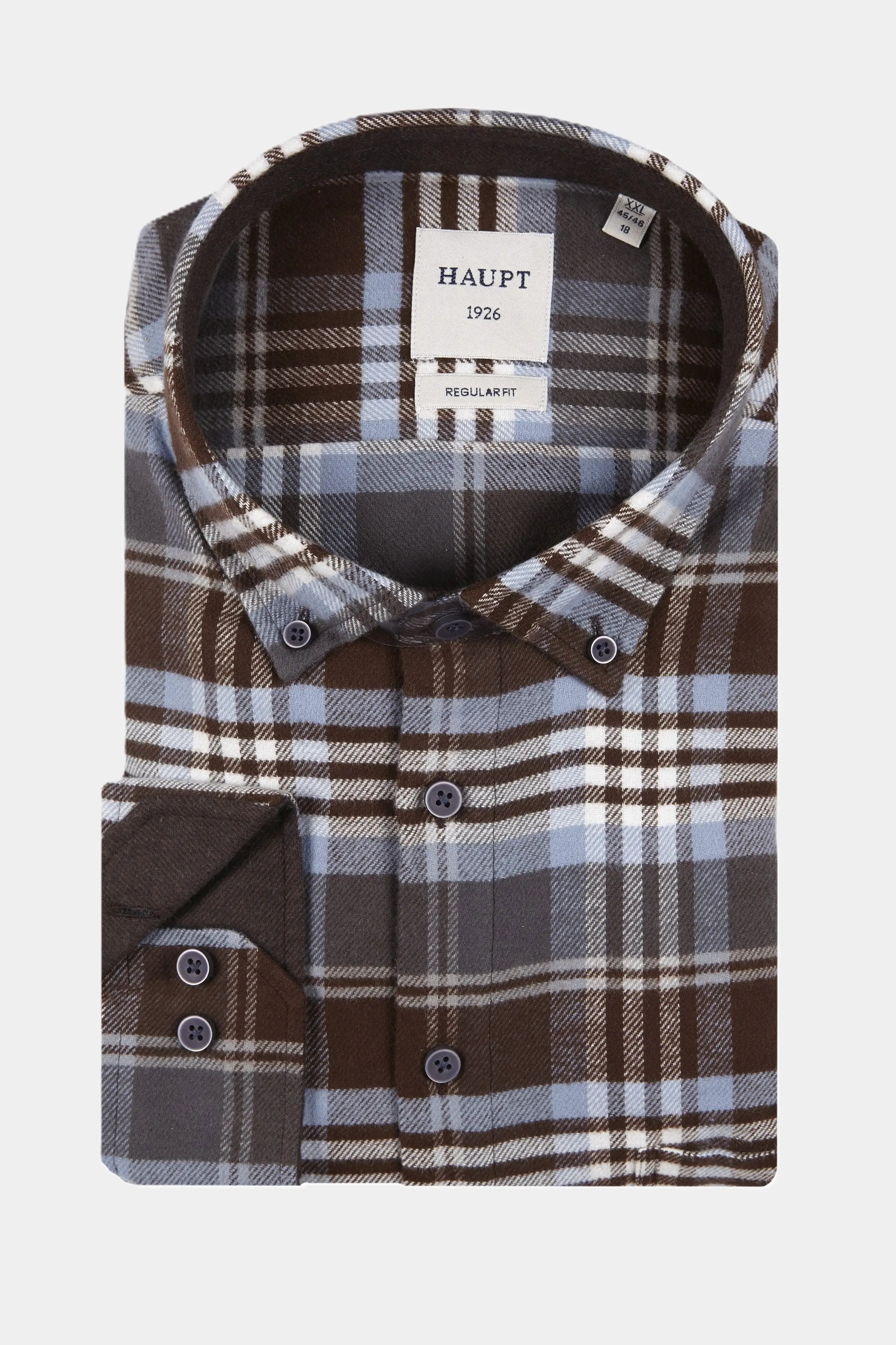 Haupt Flanell Regular Fit Langarm Herrenhemd mit kariertem Muster in Brown-Blue Haupt