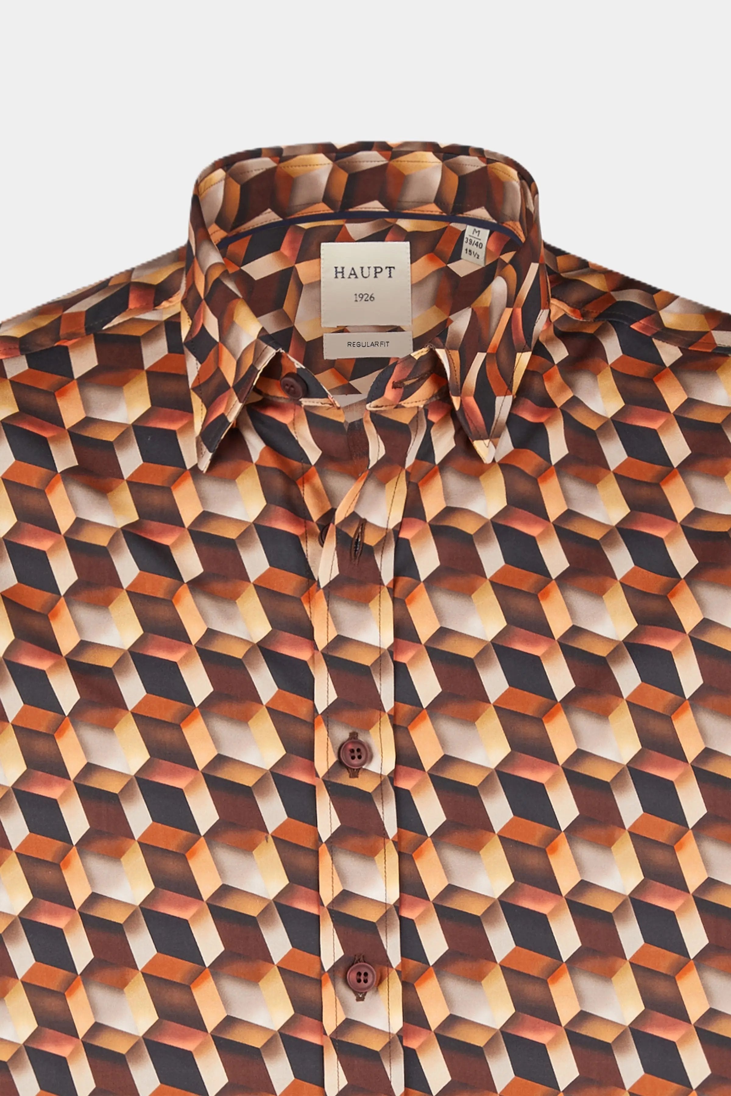 Haupt Regular Fit geometrisches Muster Langarm Baumwoll-Herrenhemd BROWN Haupt