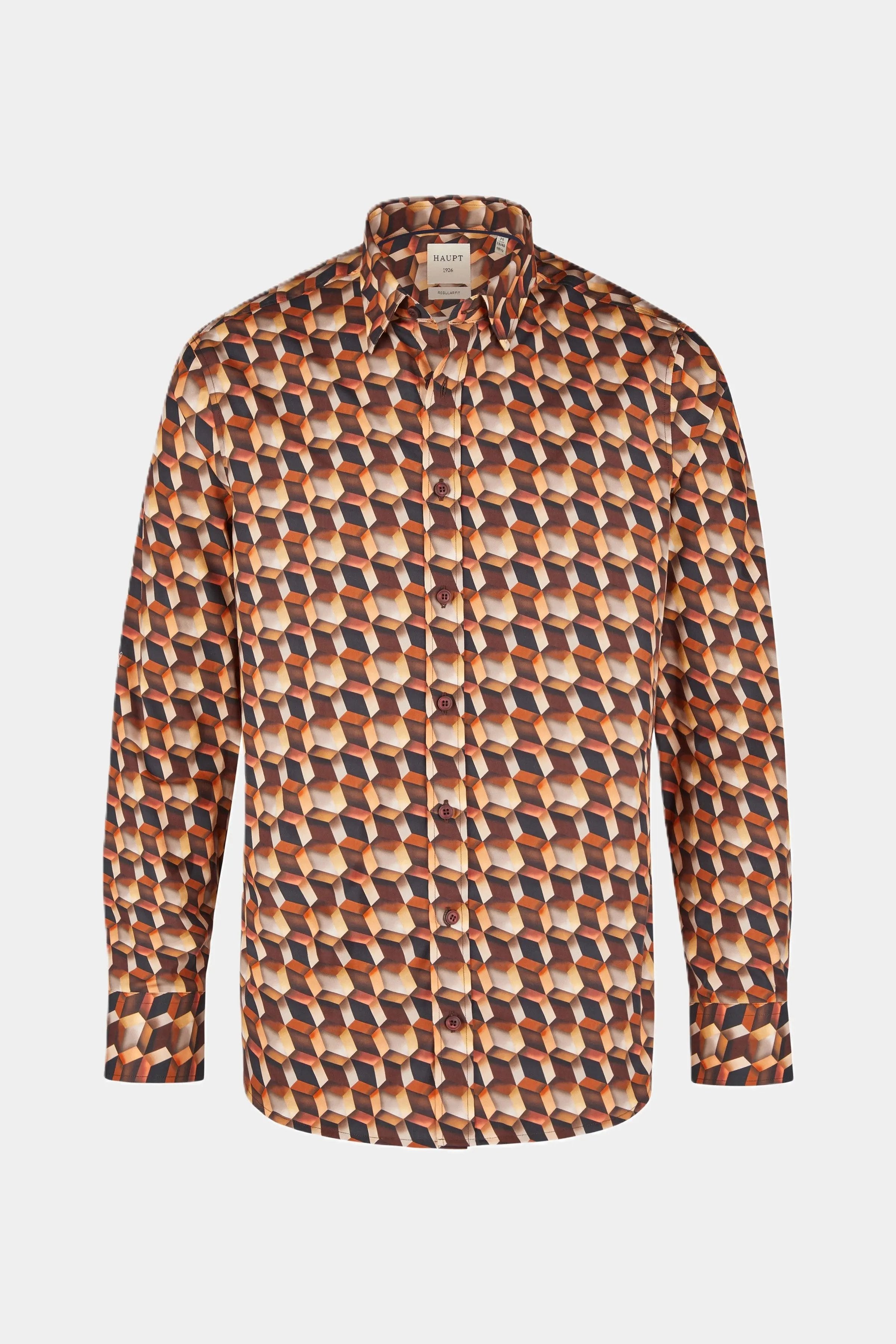 Haupt Regular Fit geometrisches Muster Langarm Baumwoll-Herrenhemd BROWN Haupt