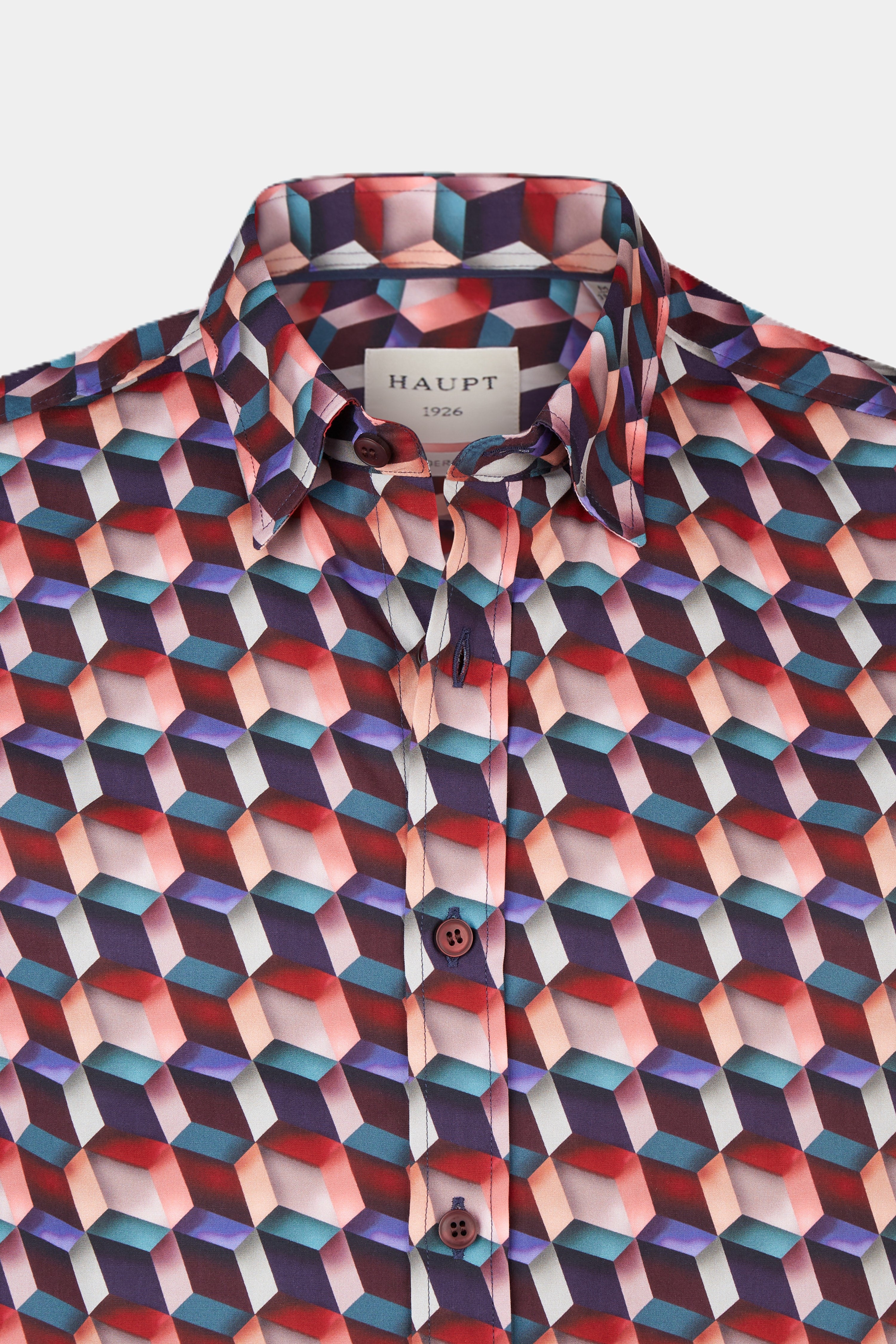 Chemise homme en coton à manches longues NAVY coupe régulière principale motif géométrique