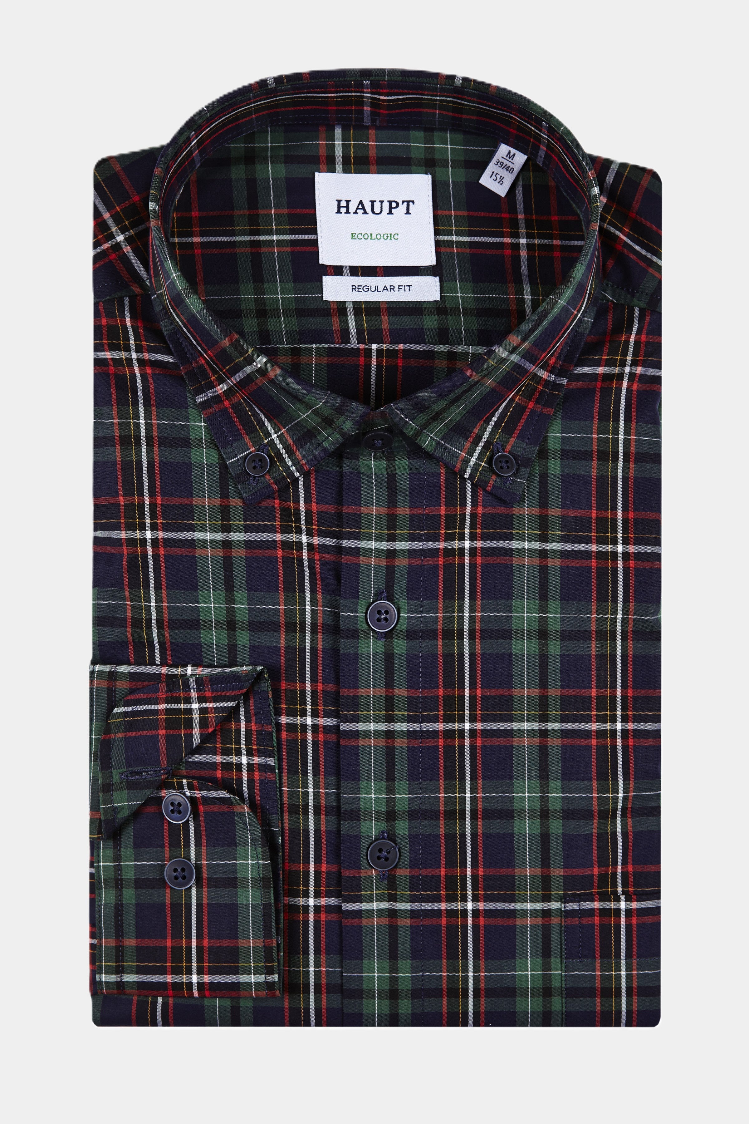 Chemise homme en coton à manches longues principale motif à carreaux avec accents rouges et verts MARINE