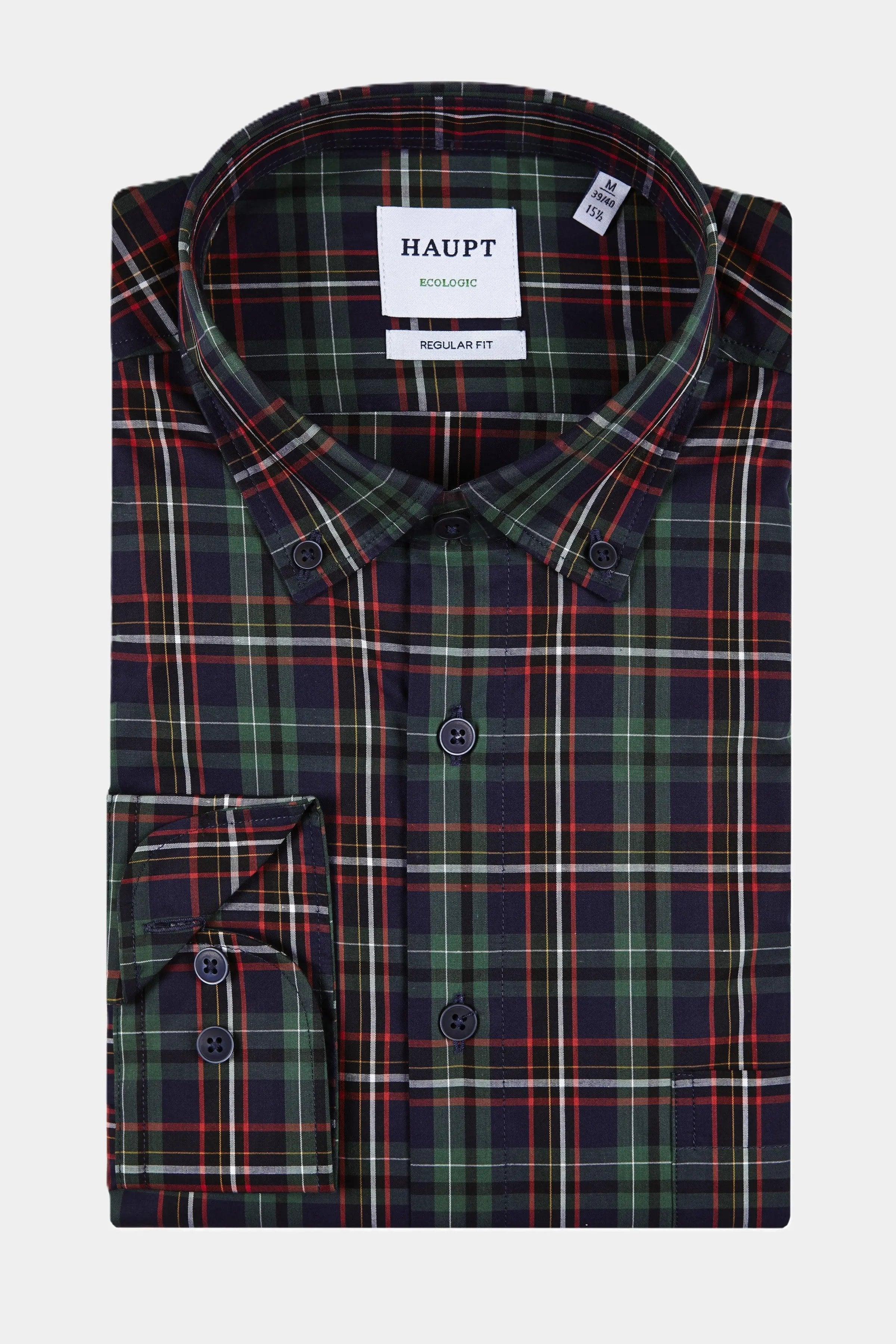 Haupt Langarm Baumwoll-Herrenhemd Karomuster mit rot und grünen Akzenten NAVY Haupt