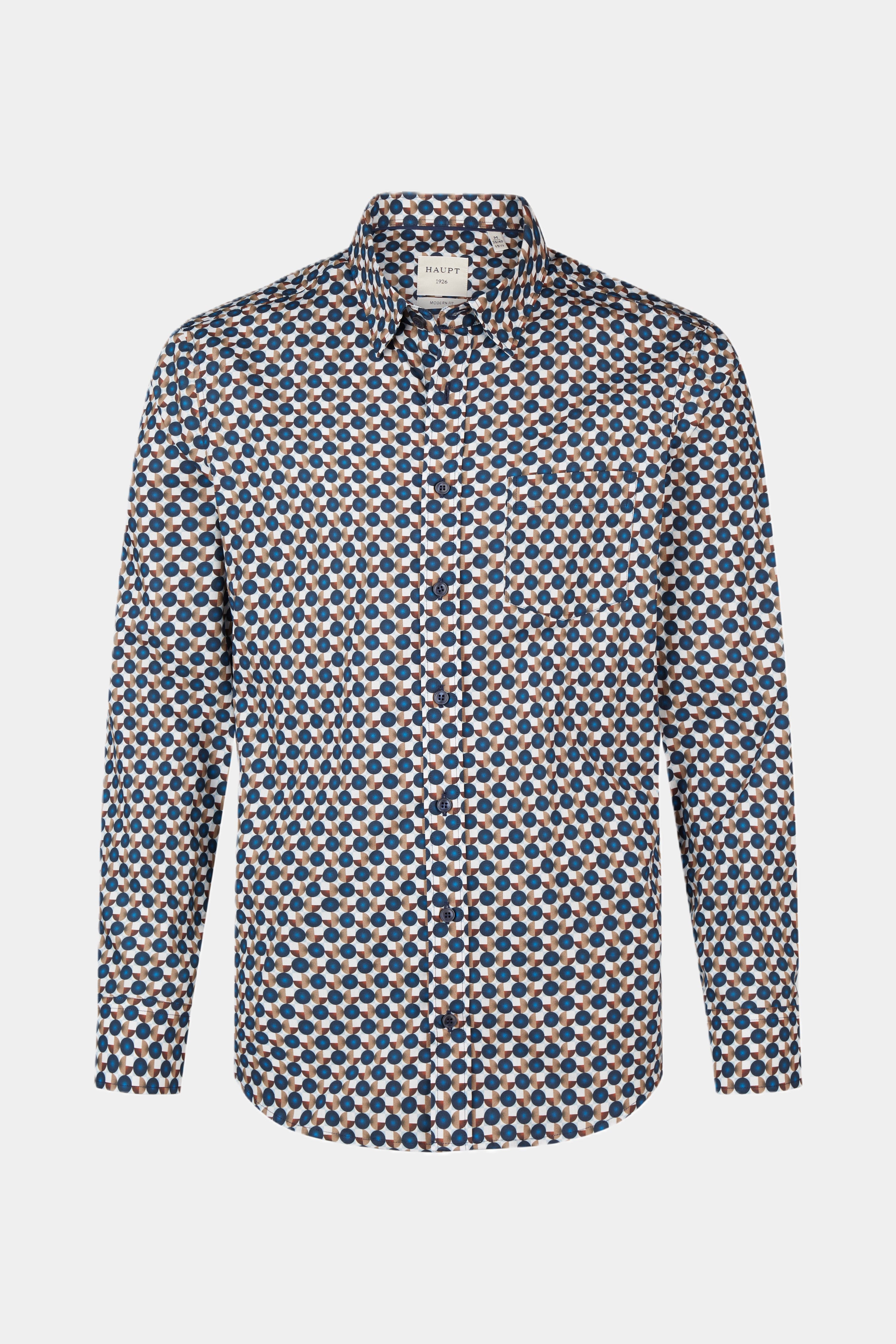Haupt Poplin Modern Fit Long Sleeve Men's Shirt in Allover Dot Pattern in BROWN