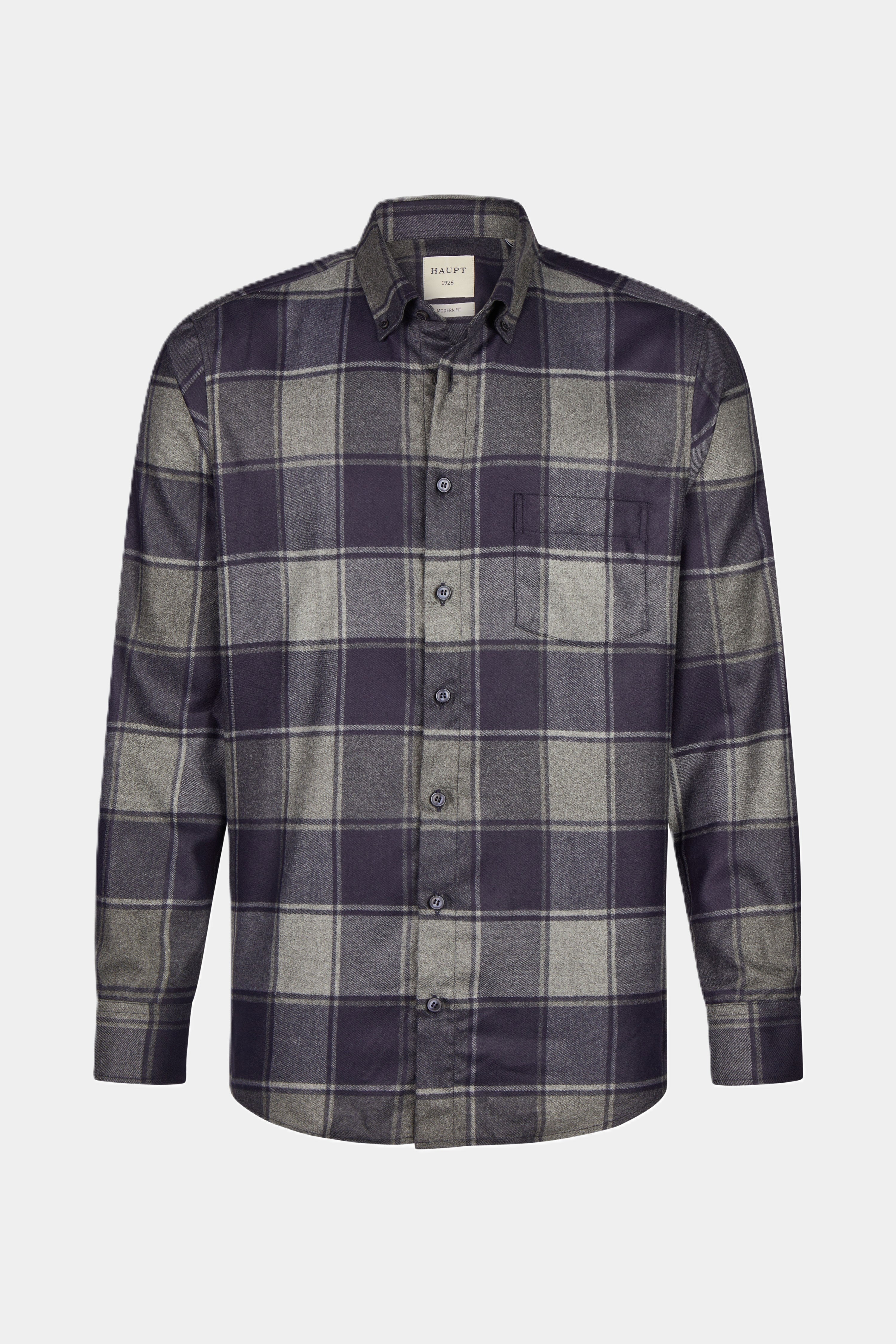 Haupt Flanell Modern Fit Langarm Herrenhemd mit kariertem Muster in Navy-Sage