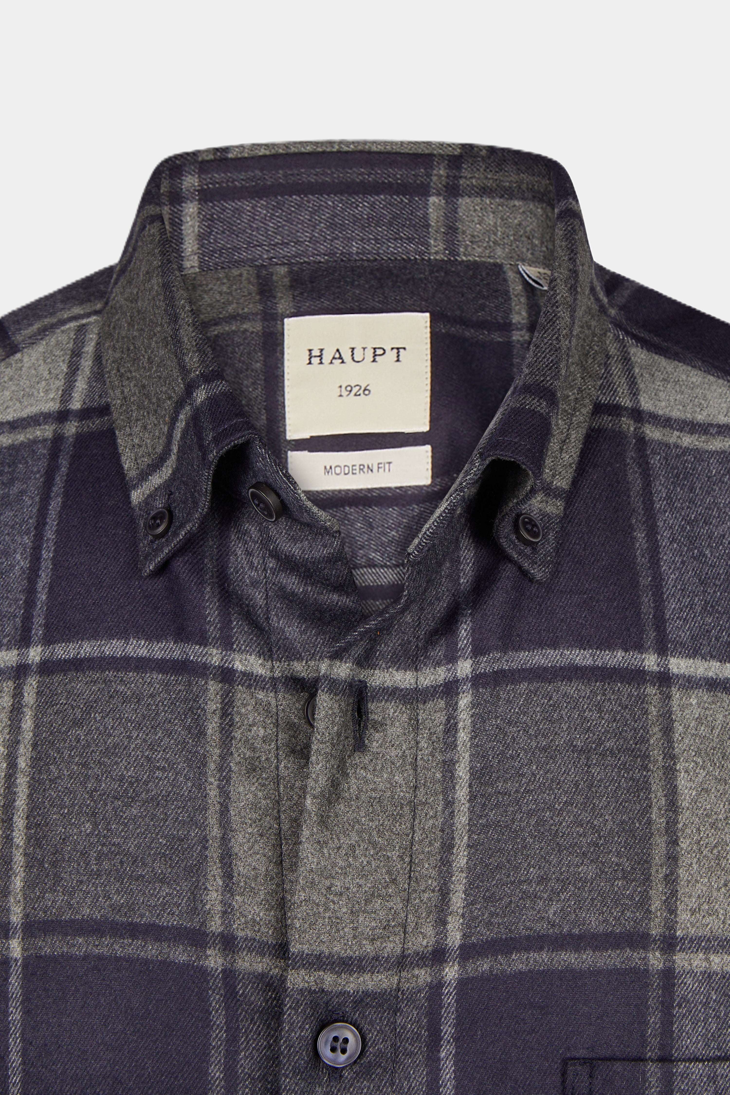 Haupt Flanell Modern Fit Langarm Herrenhemd mit kariertem Muster in Navy-Sage