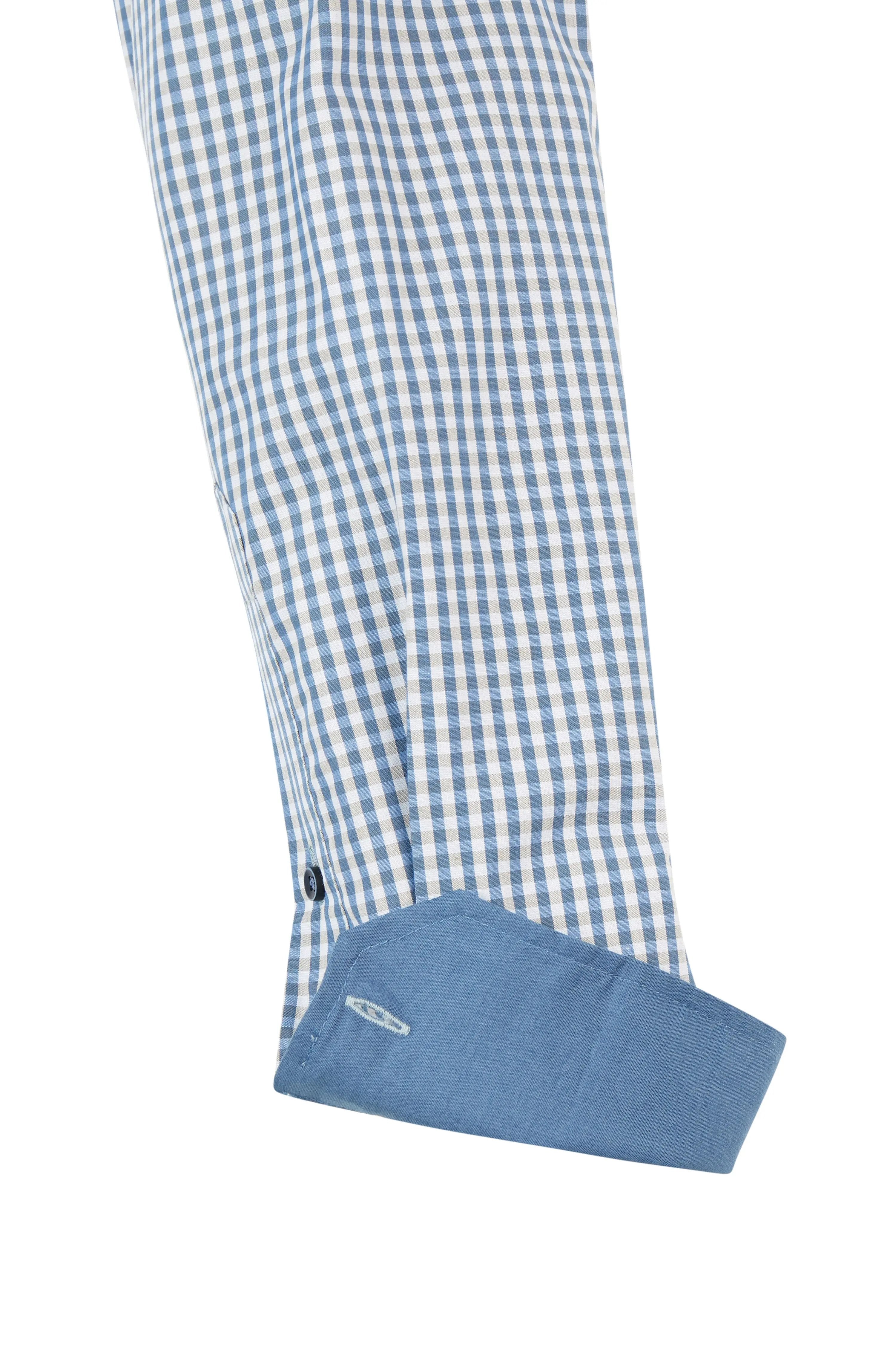 Haupt Popelin Modern Fit Langarm Herrenhemd mit kariertem Muster in Blue Grey - Trachten Haupt