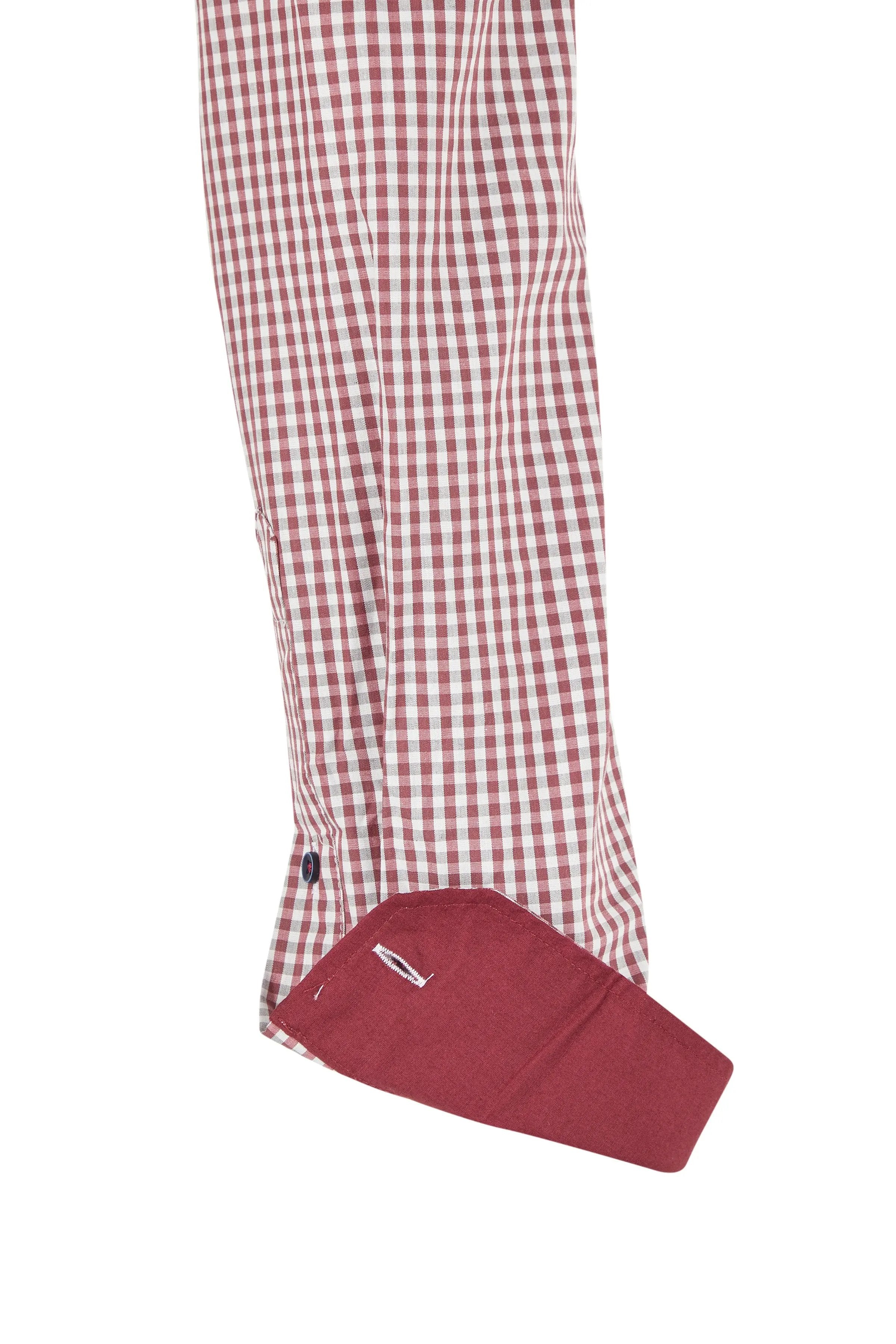 Haupt Popelin Modern Fit Langarm Herrenhemd mit kariertem Muster in bordeaux - Trachten Haupt