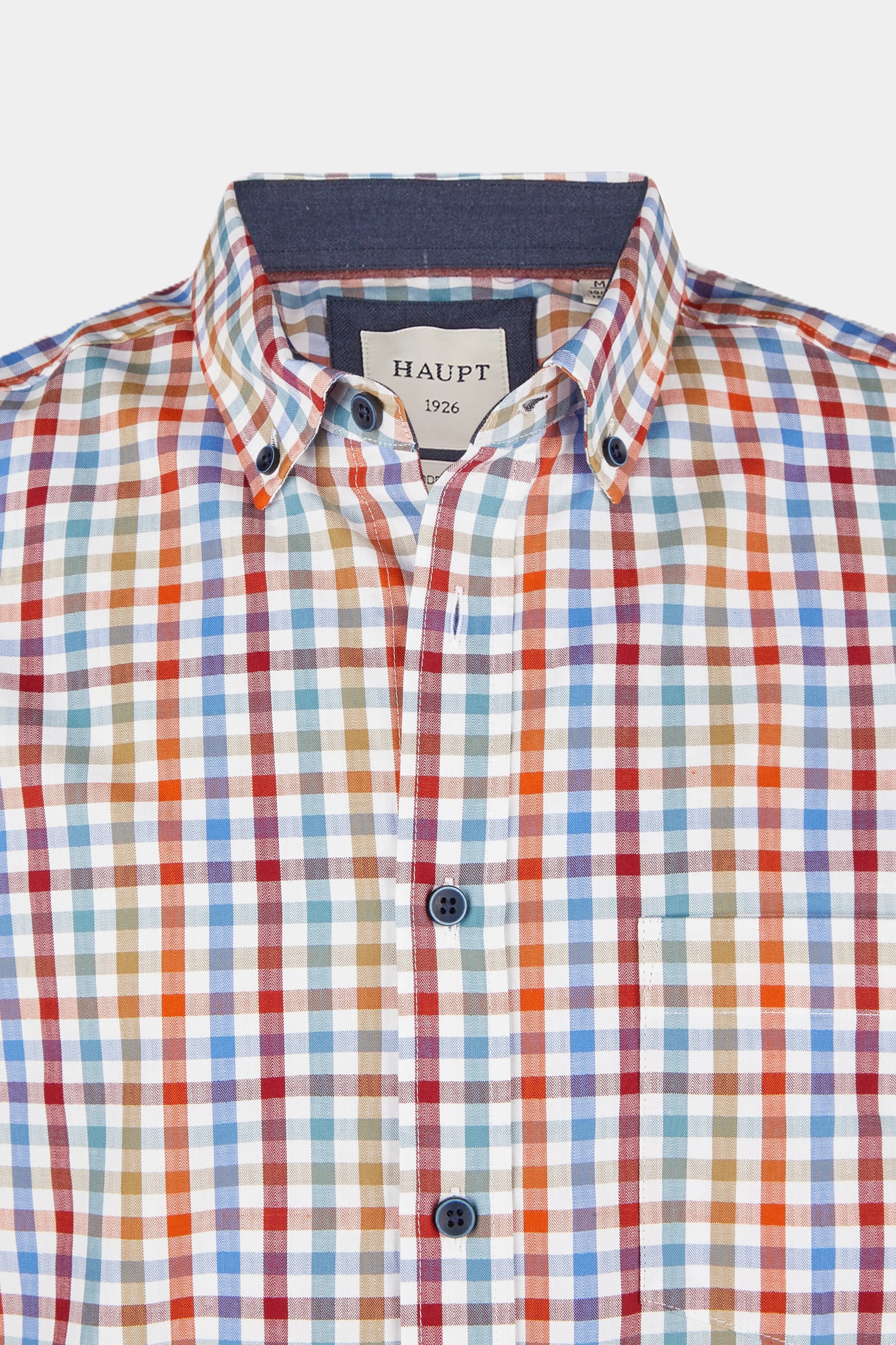 Haupt Popelin Modern Fit Langarm Herrenhemd mit kariertem Muster in True Red Haupt