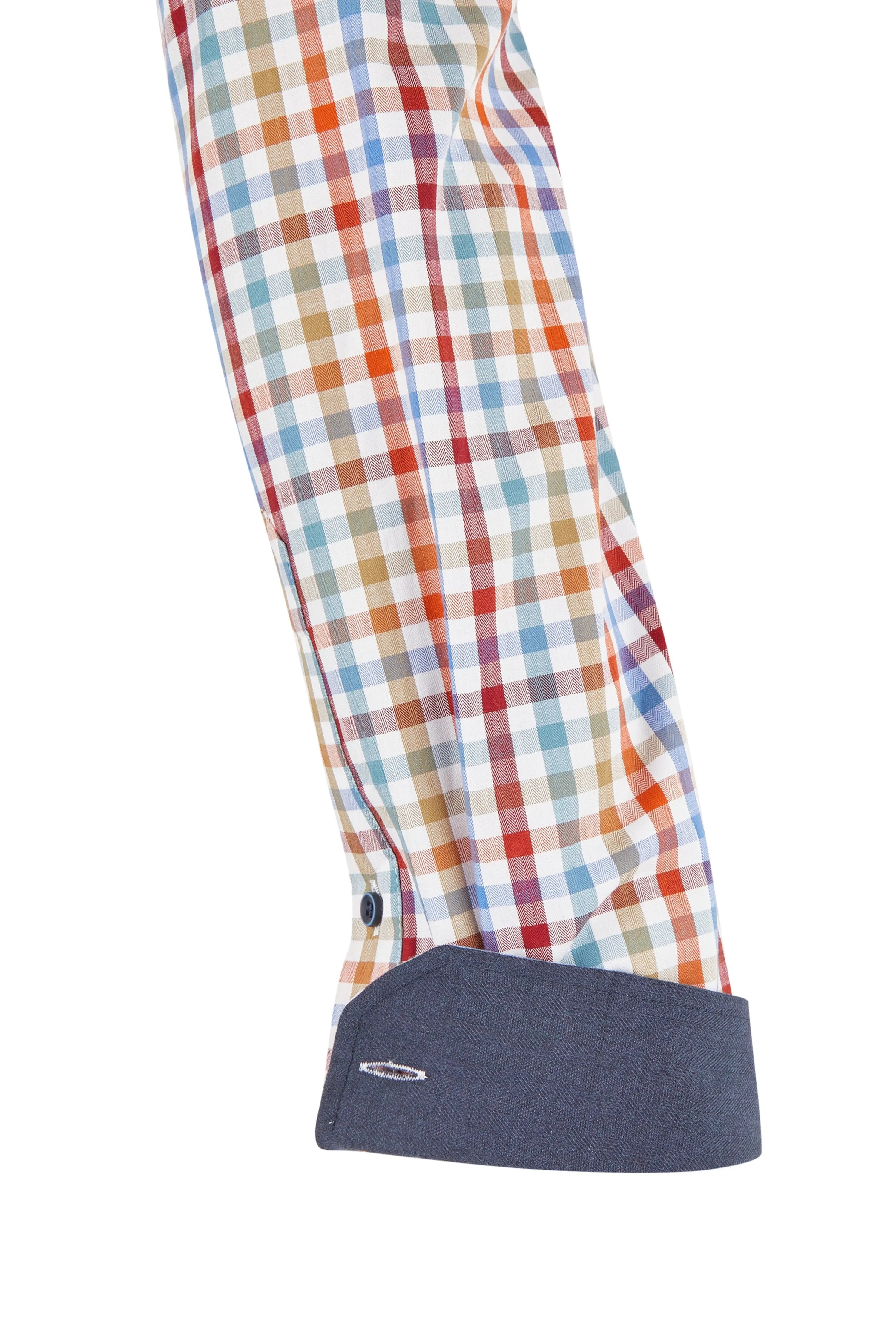 Haupt Popelin Modern Fit Langarm Herrenhemd mit kariertem Muster in True Red Haupt