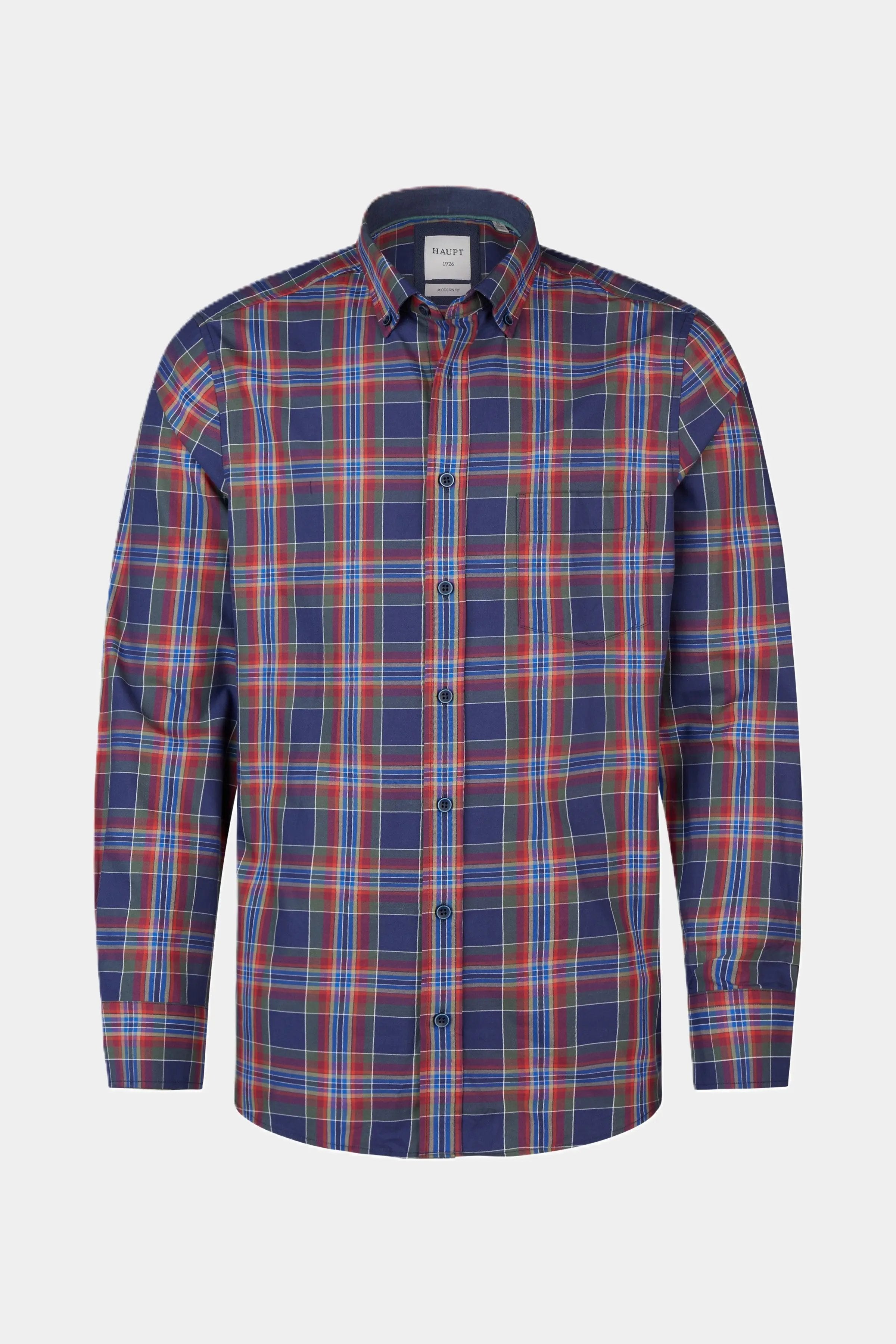 Haupt Modern Fit Langarm Baumwoll-Herrenhemd Karomuster in berry Haupt