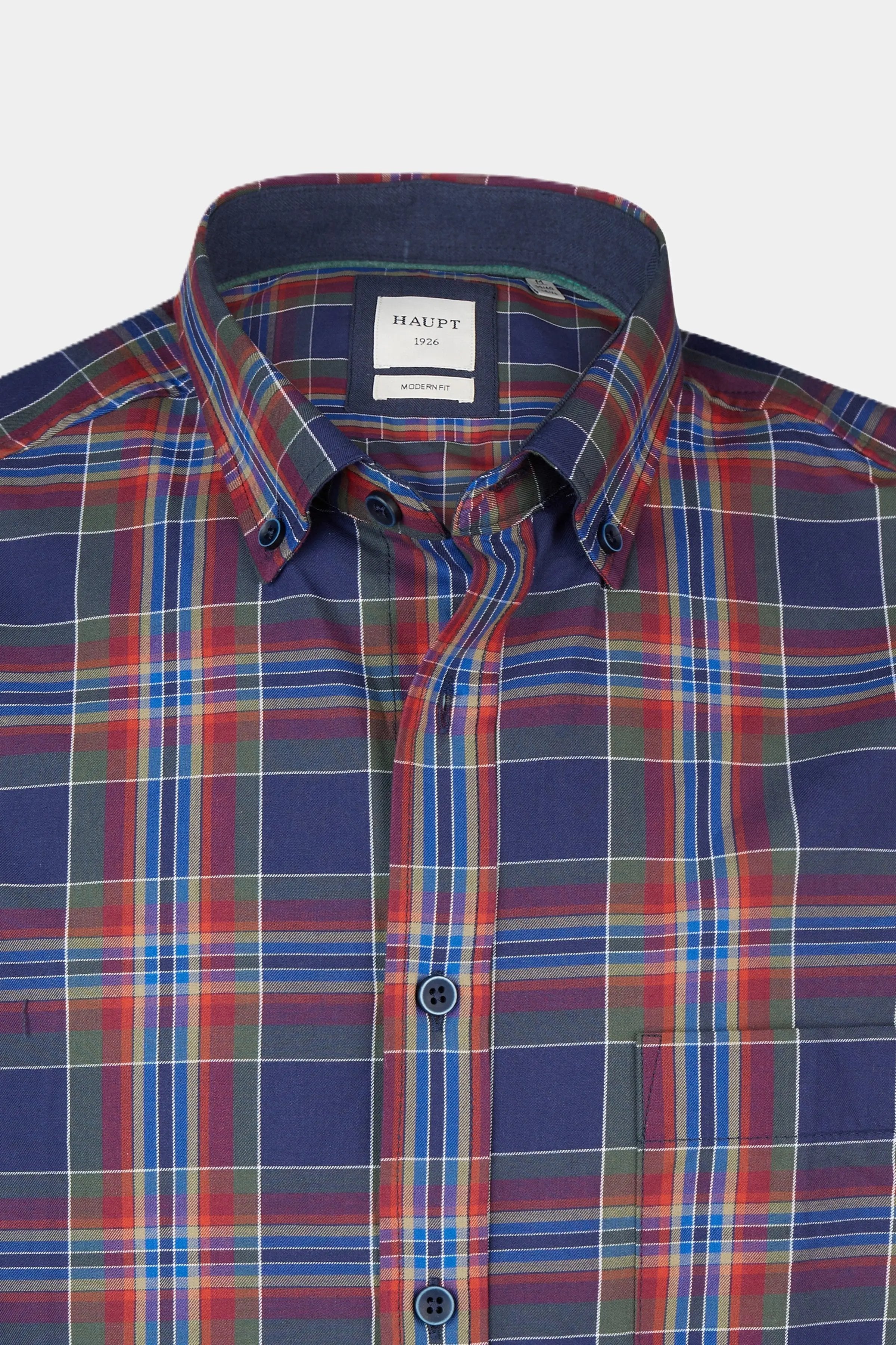Haupt Modern Fit Langarm Baumwoll-Herrenhemd Karomuster in berry Haupt