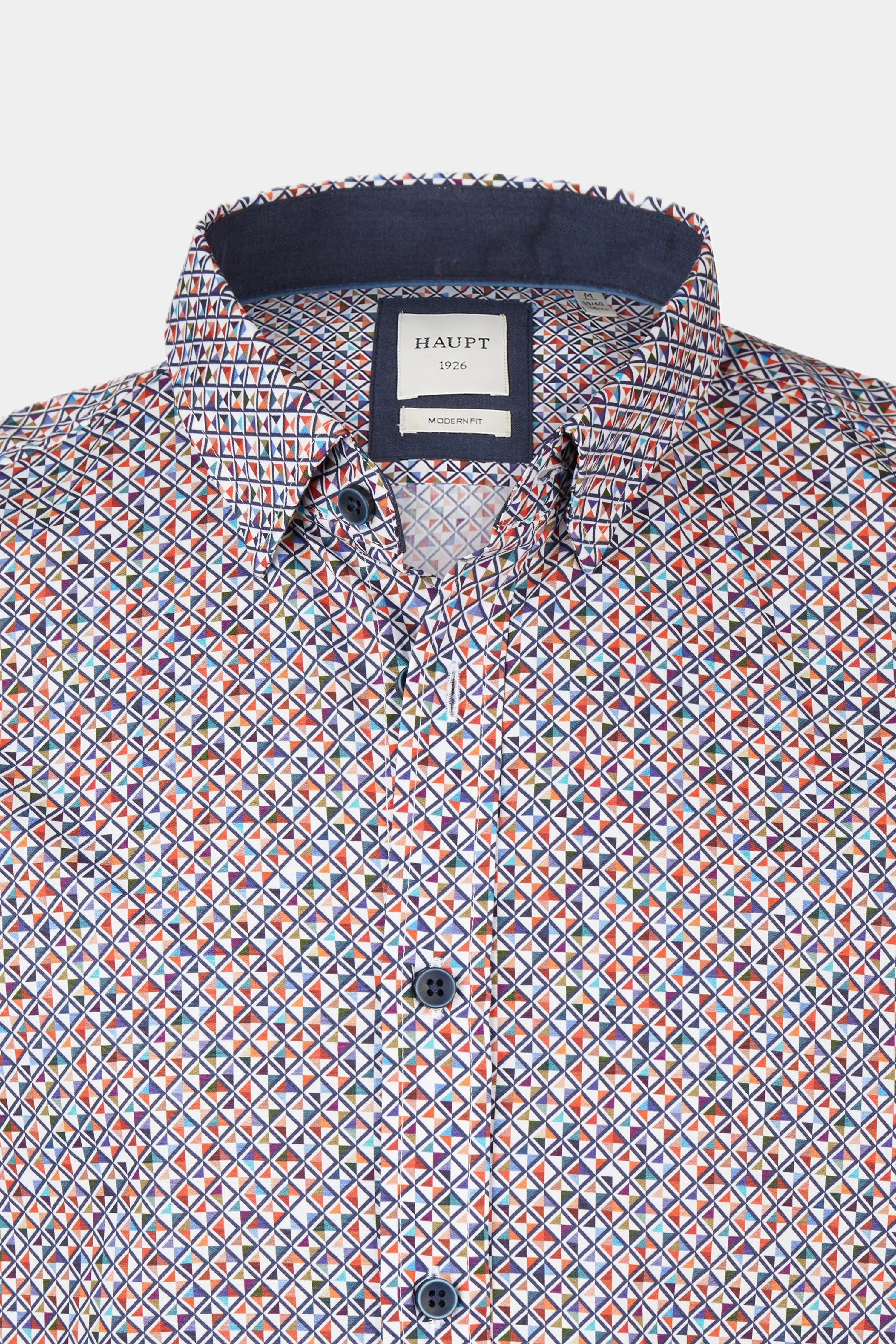 Haupt Popelin Modern Fit Langarm Herrenhemd mit geometrischem Muster in Off White Haupt