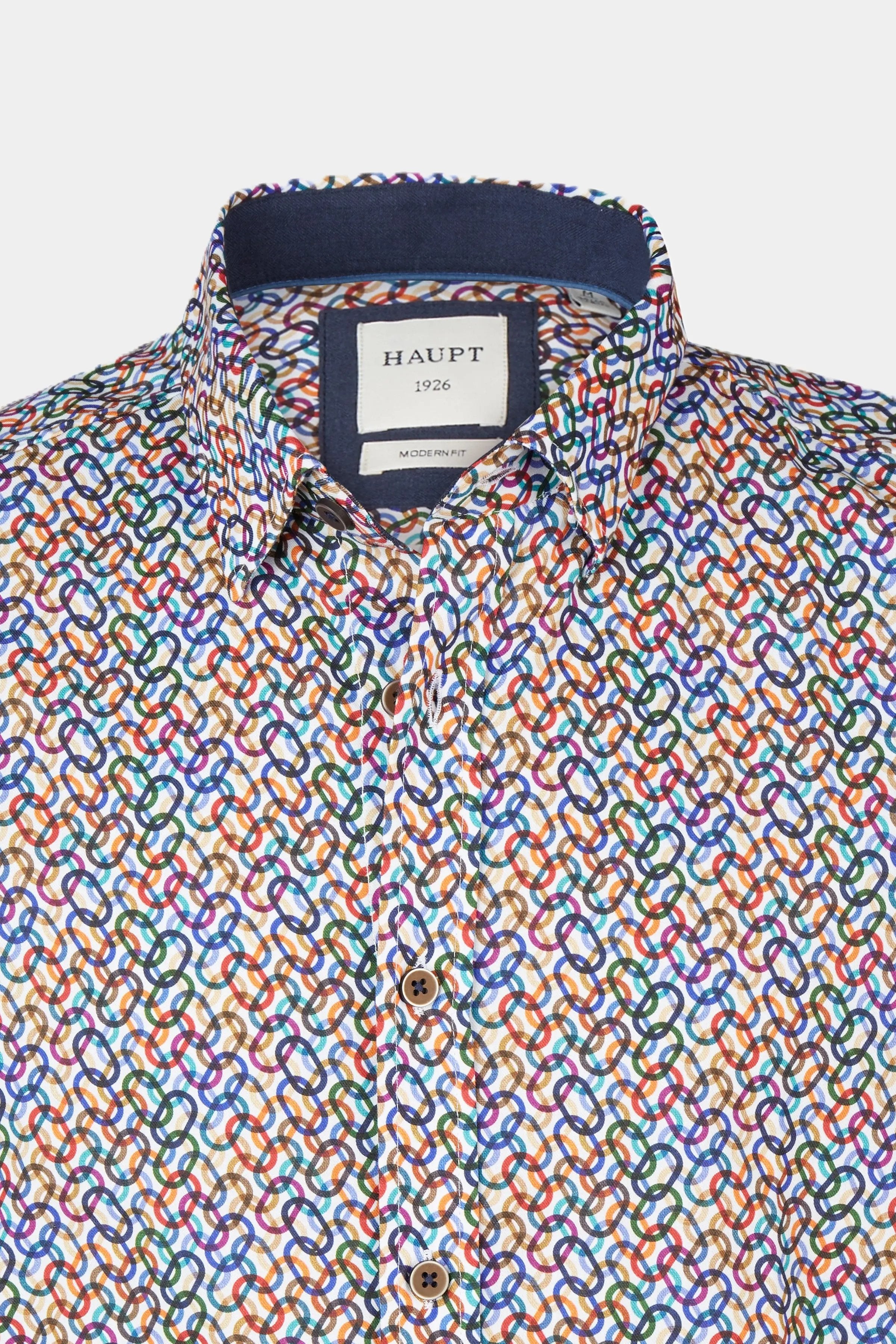 Haupt Modern Fit Langarm Baumwoll-Herrenhemd geometrische Muster MULTICOLOUR Haupt