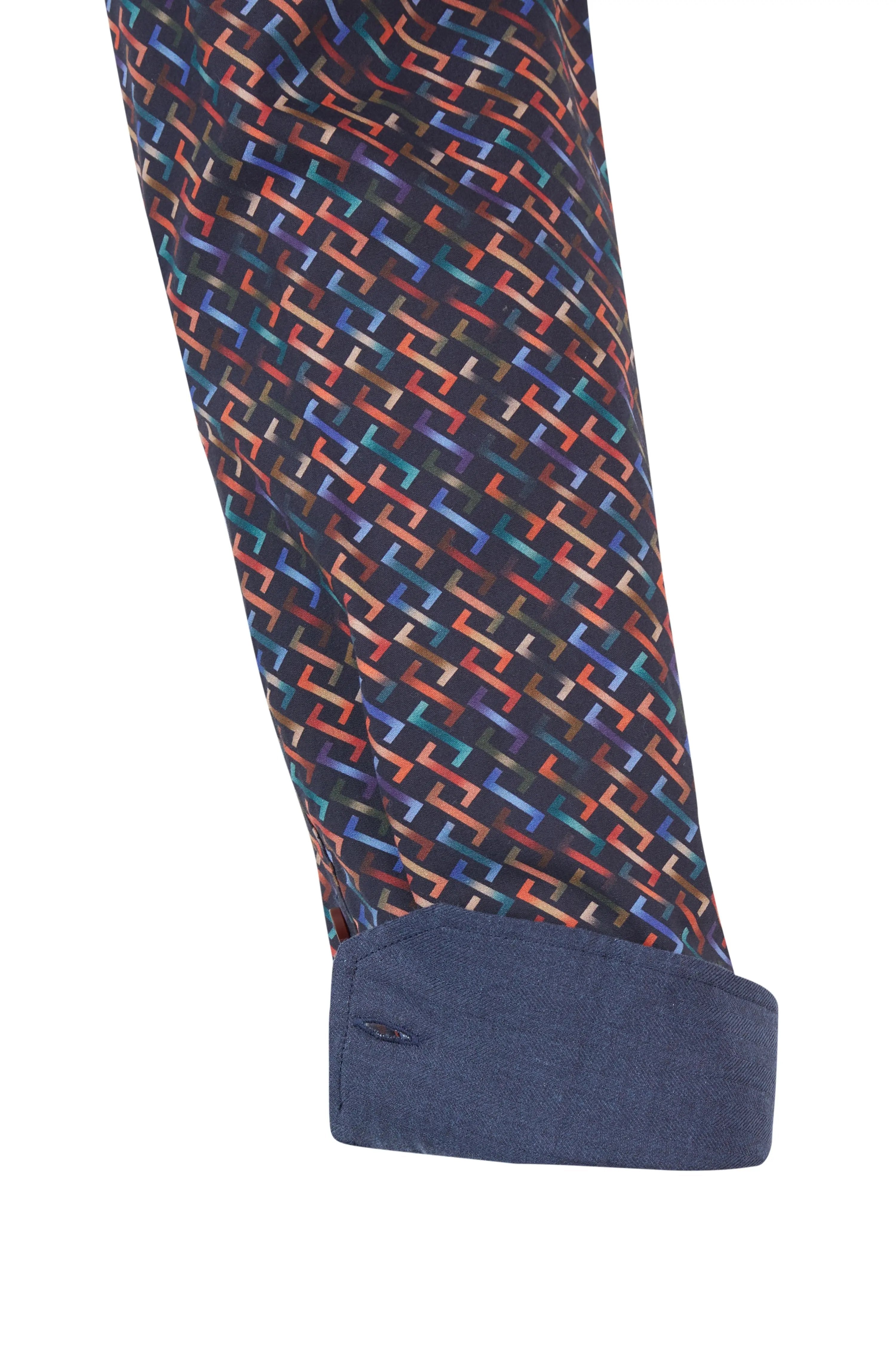 Haupt Baumwolle Modern Fit Langarm Herrenhemd mit geometrischem Linien Muster in Navy Haupt