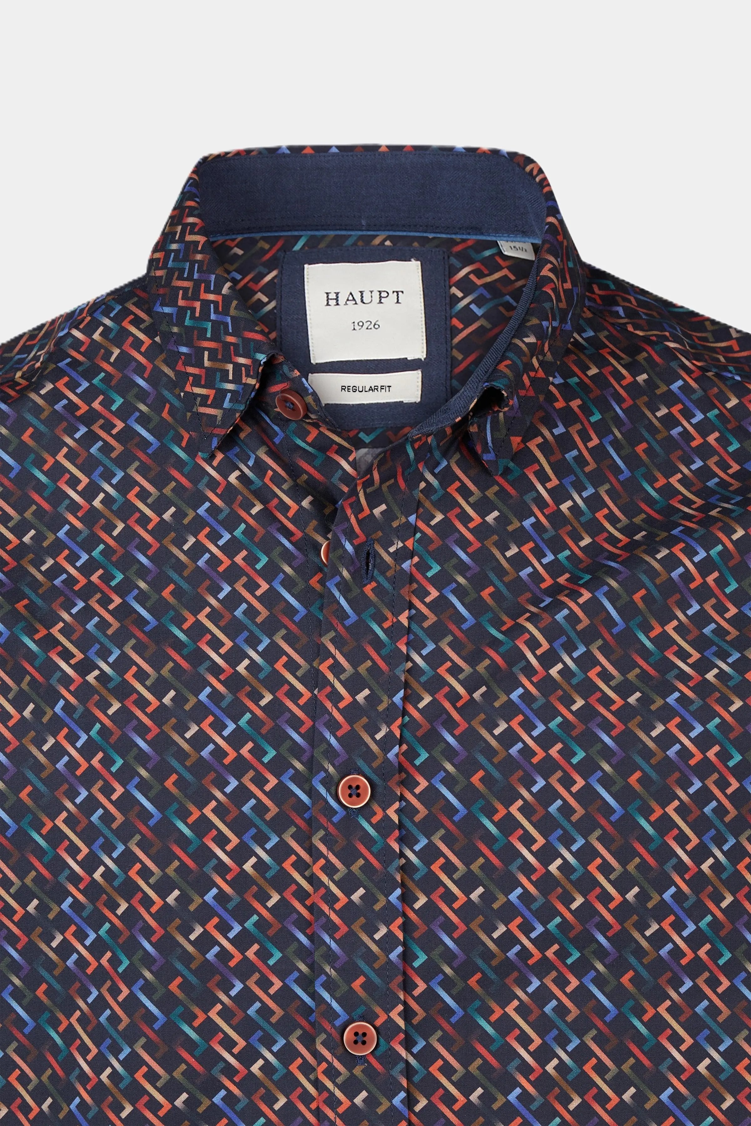 Haupt Baumwolle Regular Fit Langarm Herrenhemd mit geometrischem Linien Muster in Navy Haupt