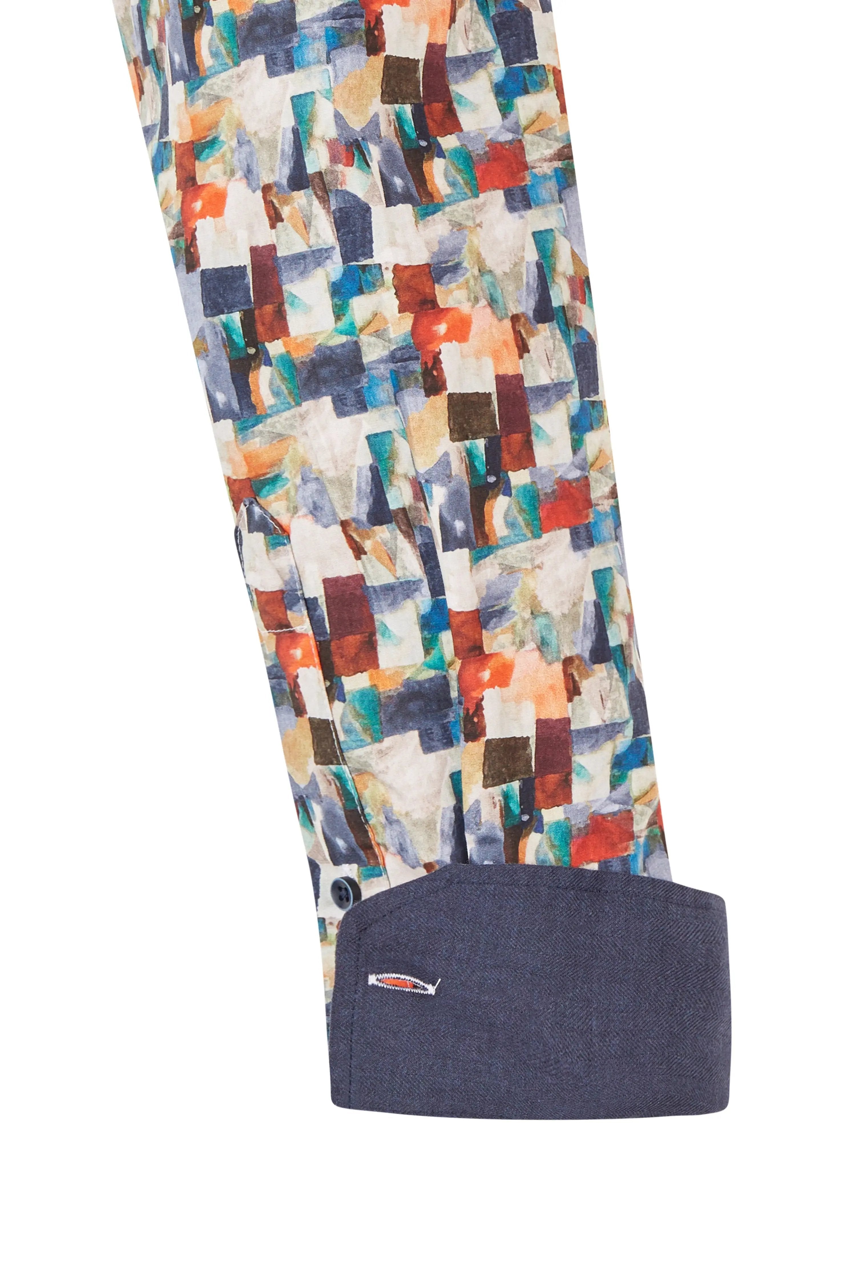 Haupt Popelin Modern Fit Langarm Herrenhemd mit abstraktem Pinsel Muster in Multicolor Haupt