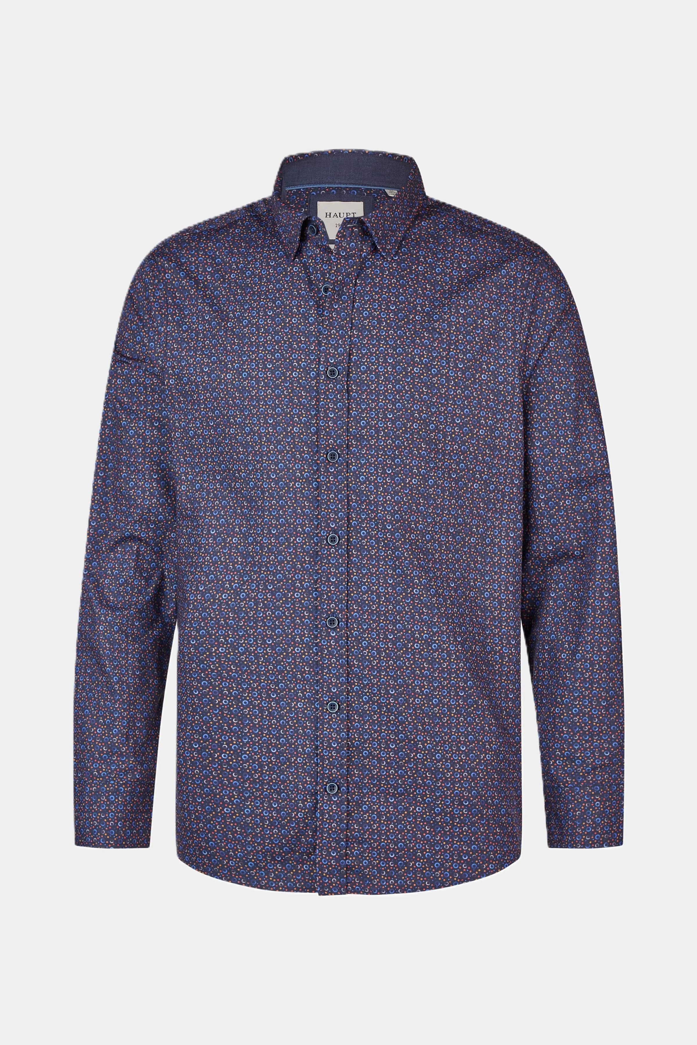 Haupt Popelin Modern Fit Langarm Herrenhemd mit Allover-Kreismuster navy Haupt