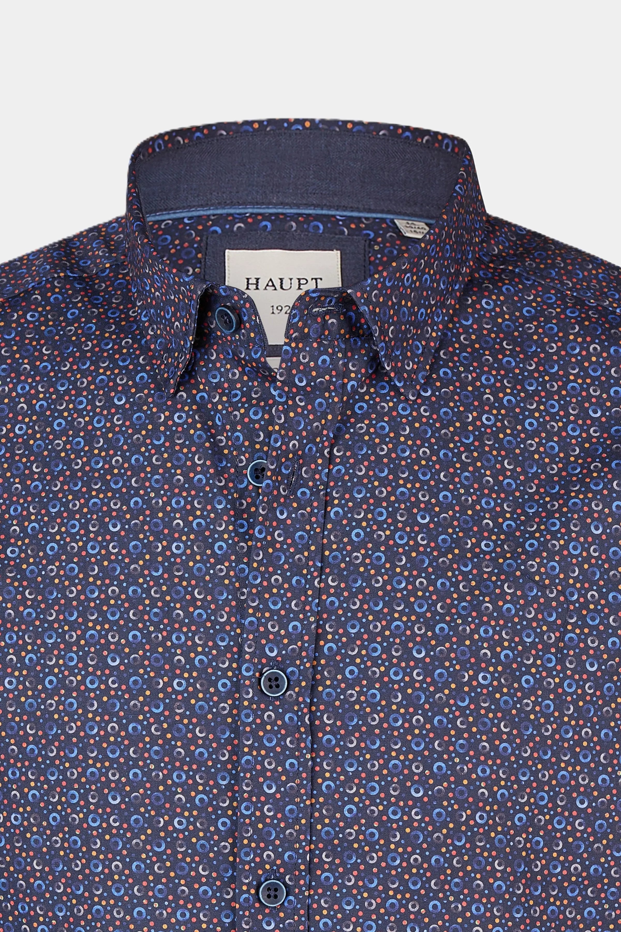 Haupt Popelin Modern Fit Langarm Herrenhemd mit Allover-Kreismuster navy Haupt