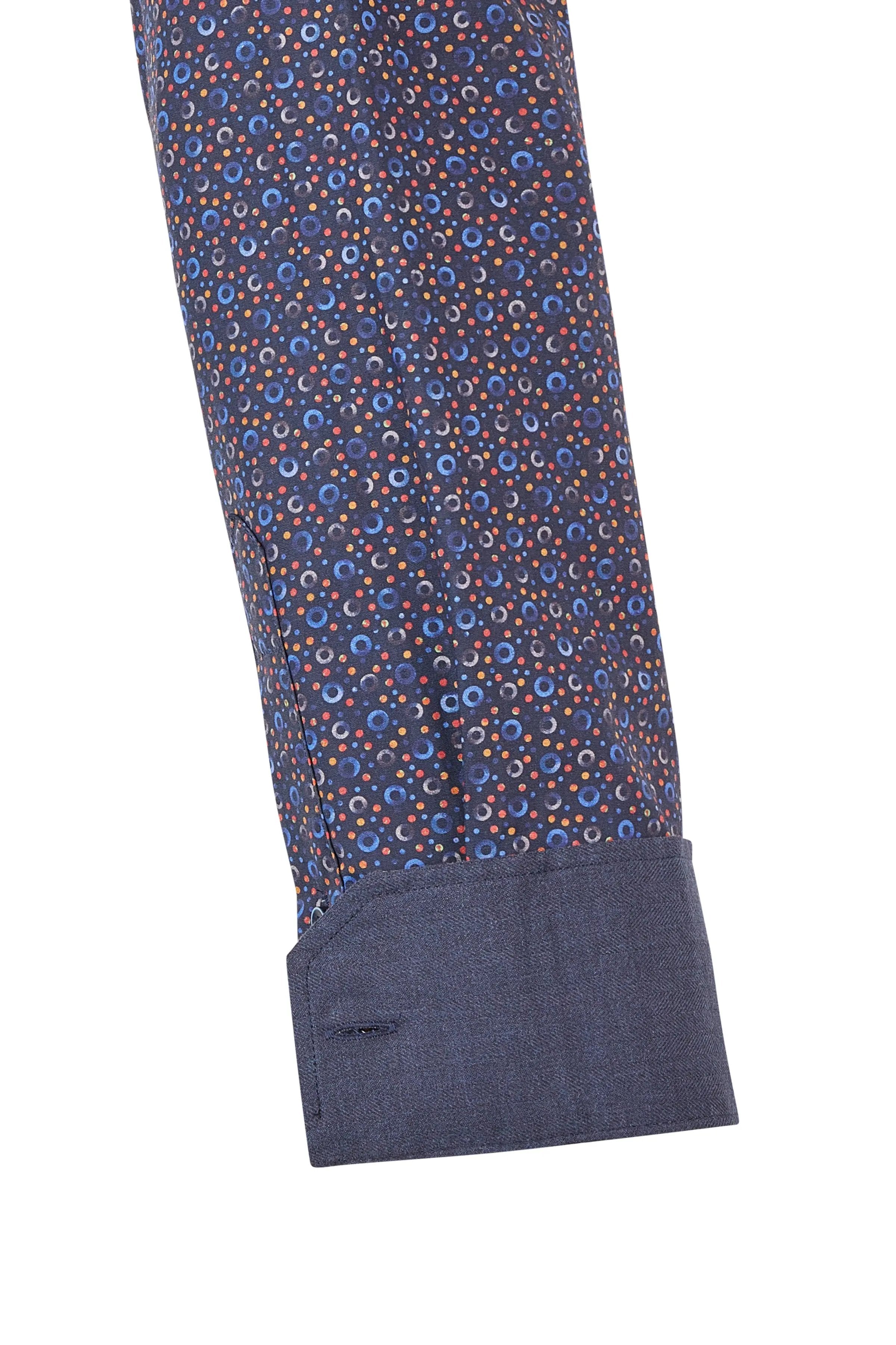 Haupt Popelin Modern Fit Langarm Herrenhemd mit Allover-Kreismuster navy Haupt
