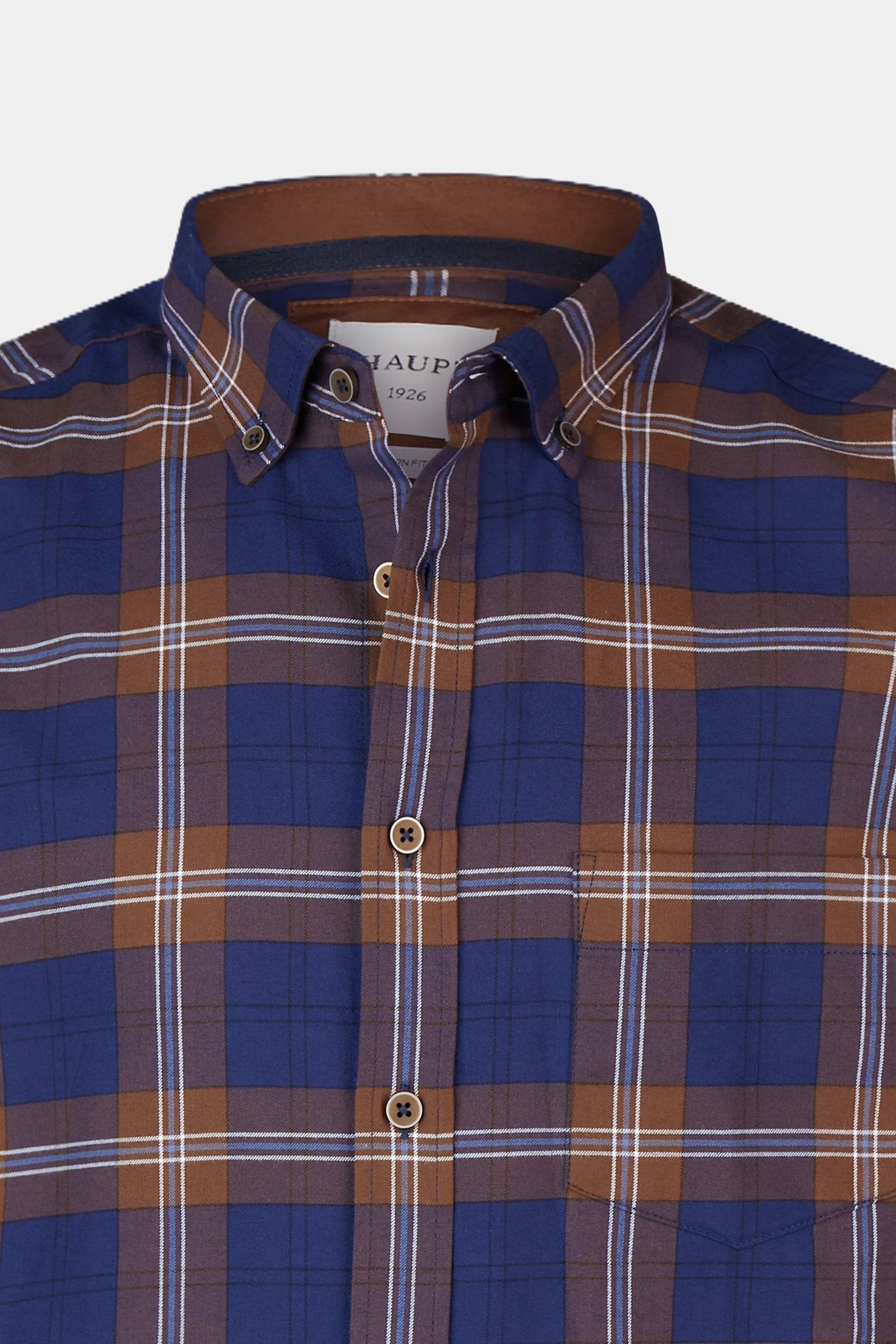 Haupt Baumwoll-Herrenhemd im Modern Fit Karomuster brown Haupt