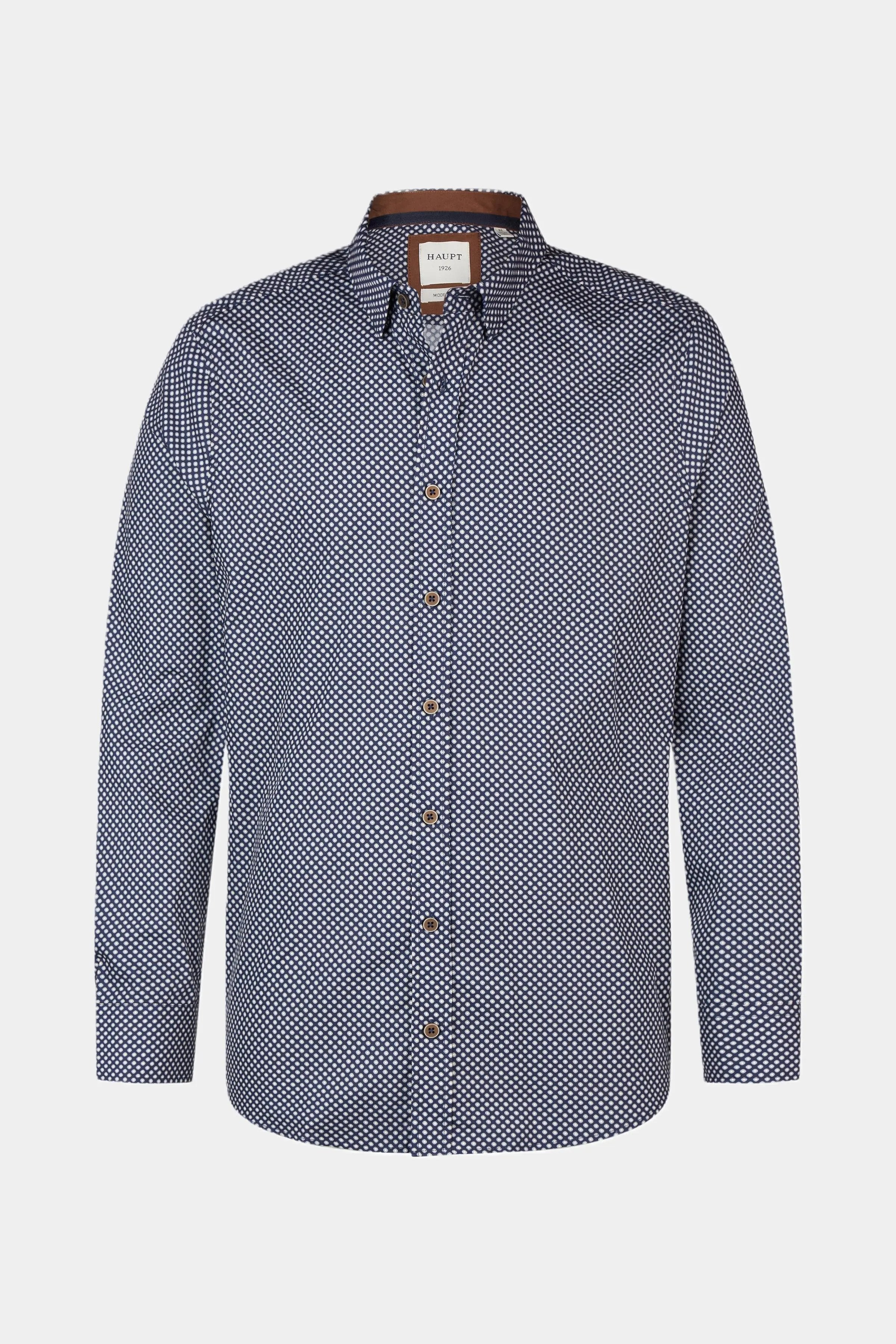 Haupt Langarm Baumwoll-Herrenhemd im Allover-Kreismuster NAVY Haupt