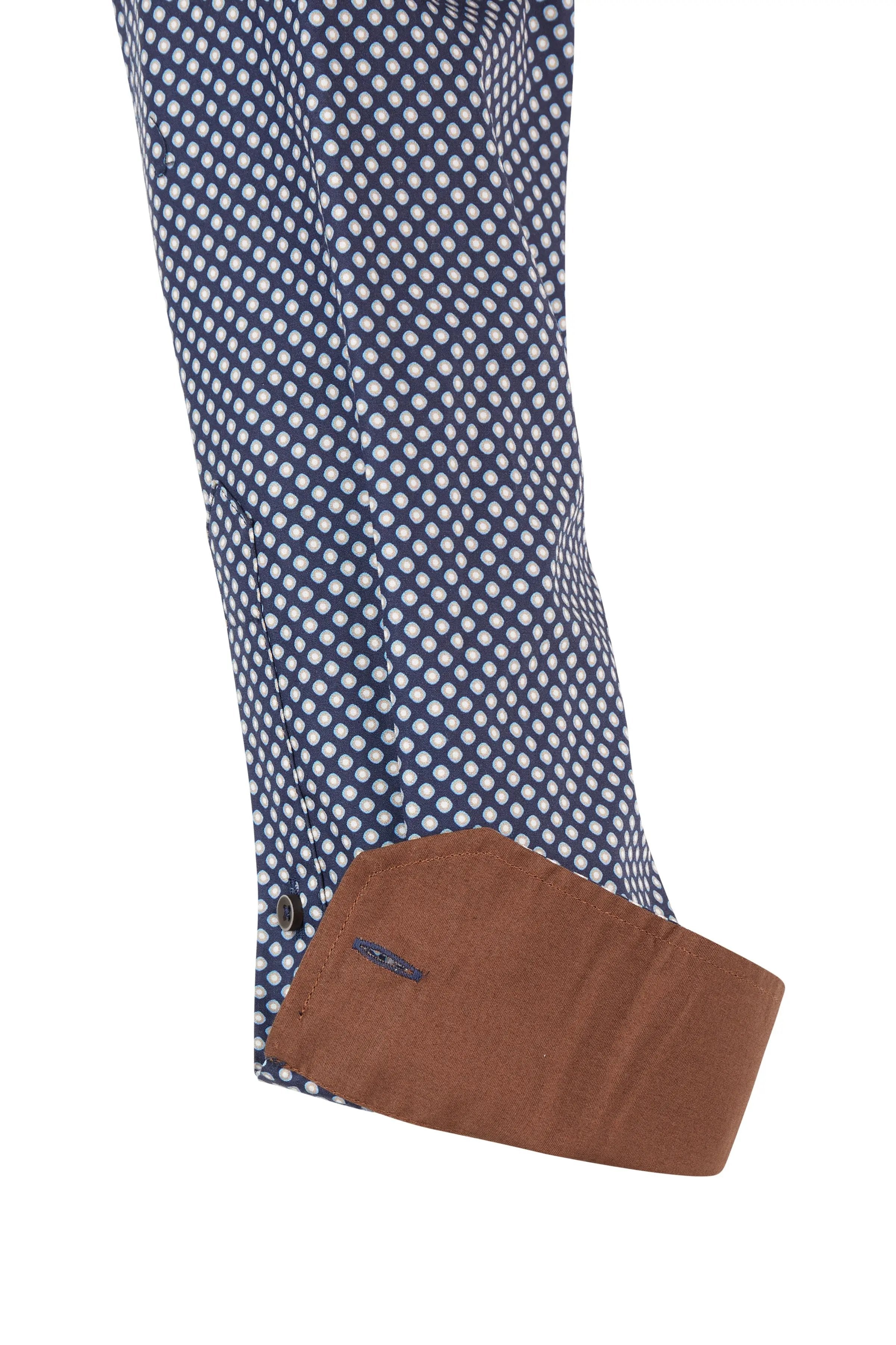 Haupt Langarm Baumwoll-Herrenhemd im Allover-Kreismuster NAVY Haupt