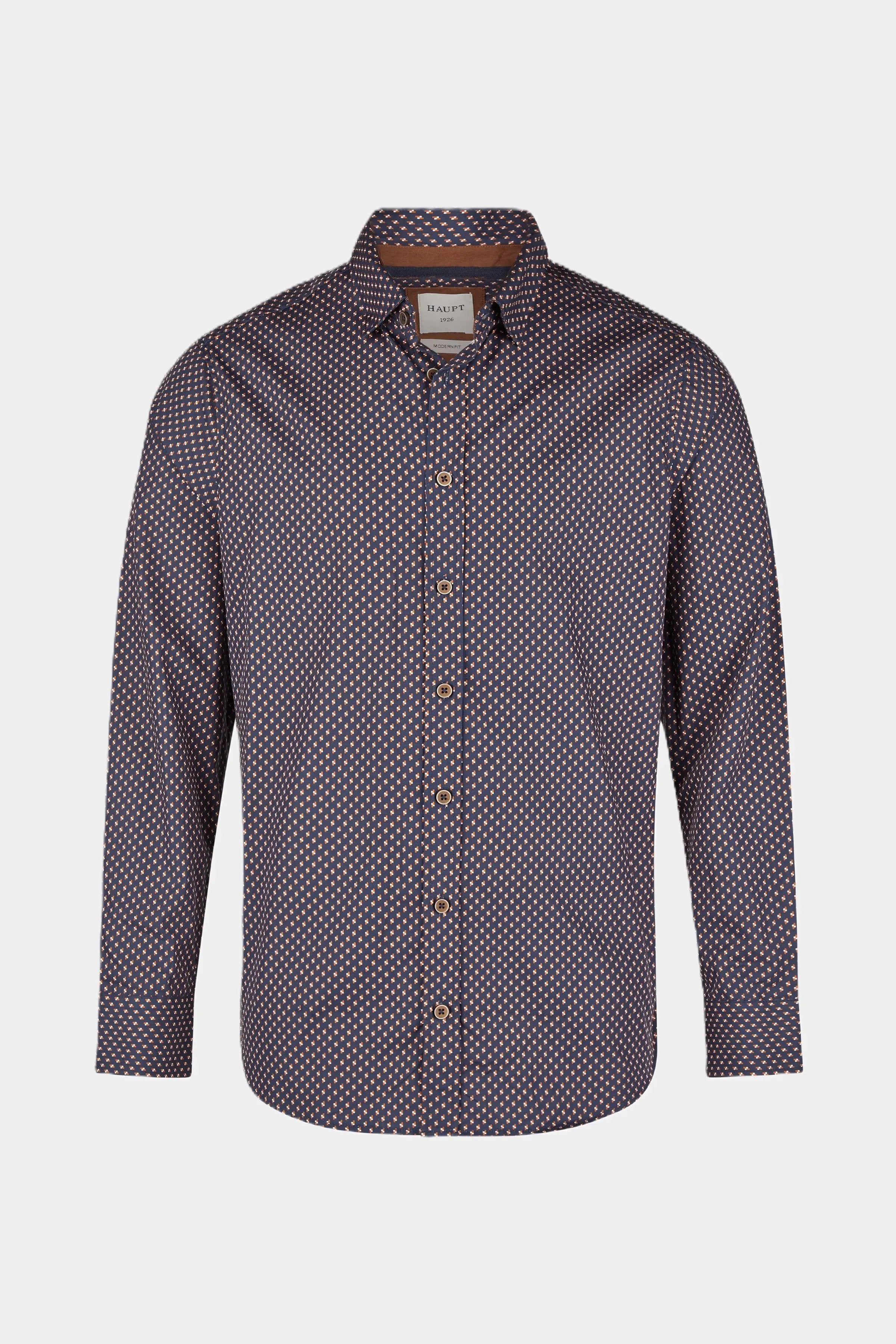 Haupt Modern Fit Langarm Baumwoll-Herrenhemd Allover Print NAVY Haupt