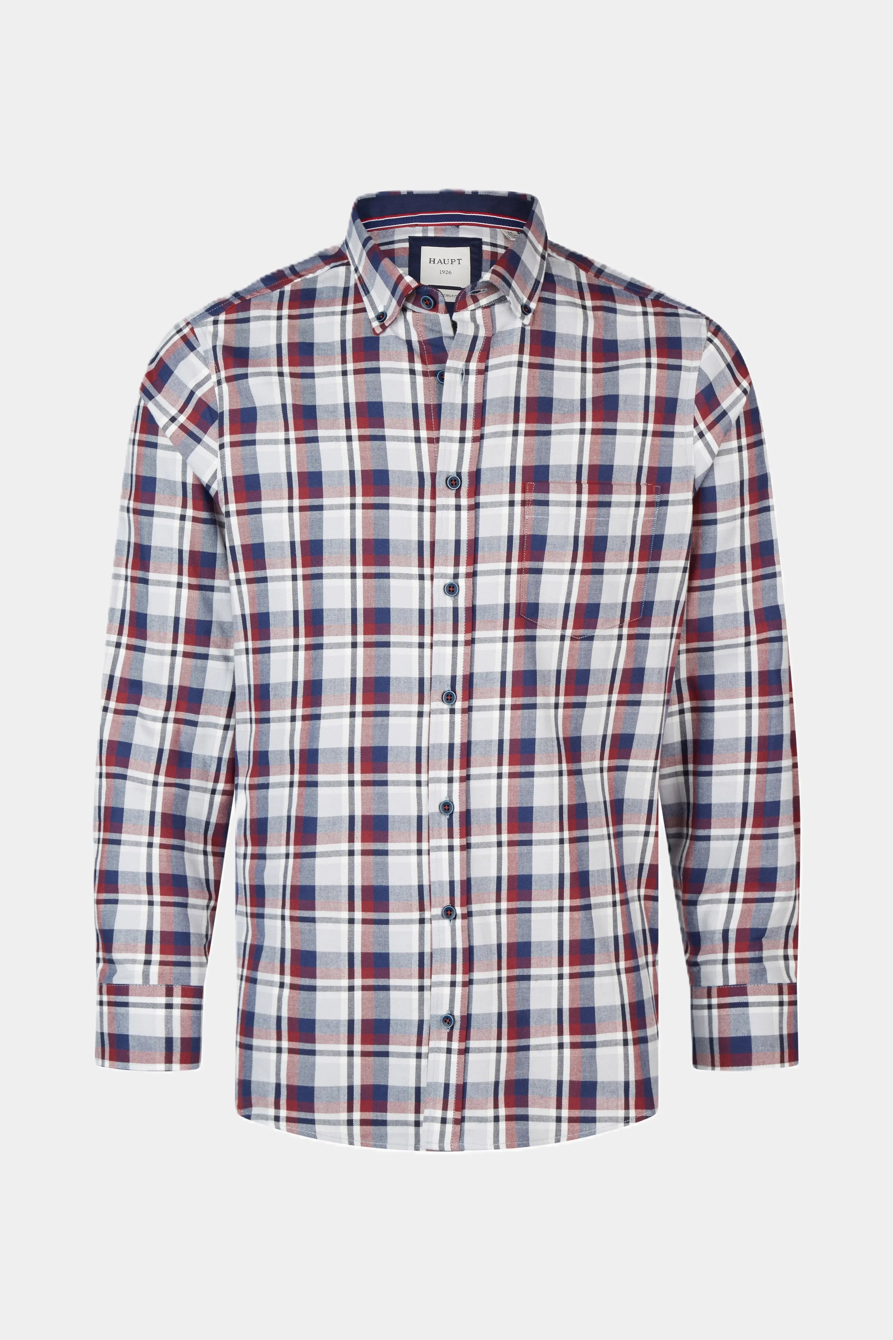 Haupt Baumwolle Modern Fit Langarm Herrenhemd mit kariertem Muster in Light Grey Haupt
