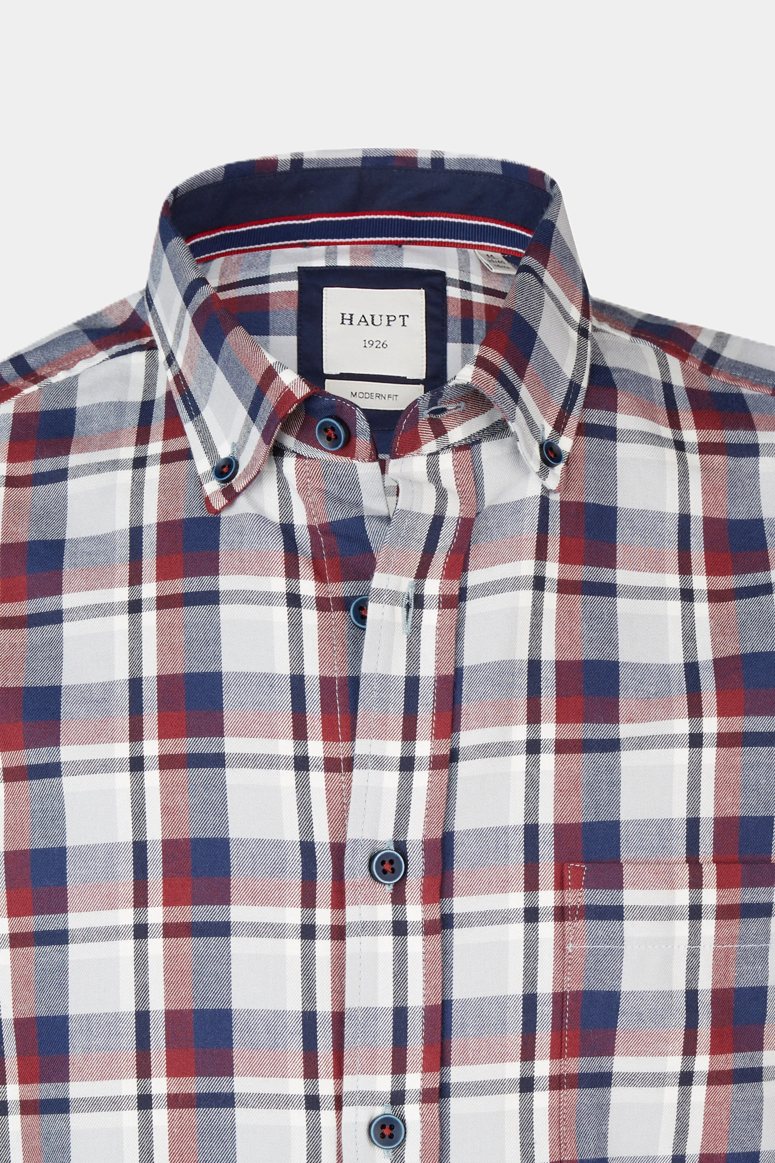 Haupt cotton modern fit men's long-sleeve shirt with checked pattern in Light Grey Haupt