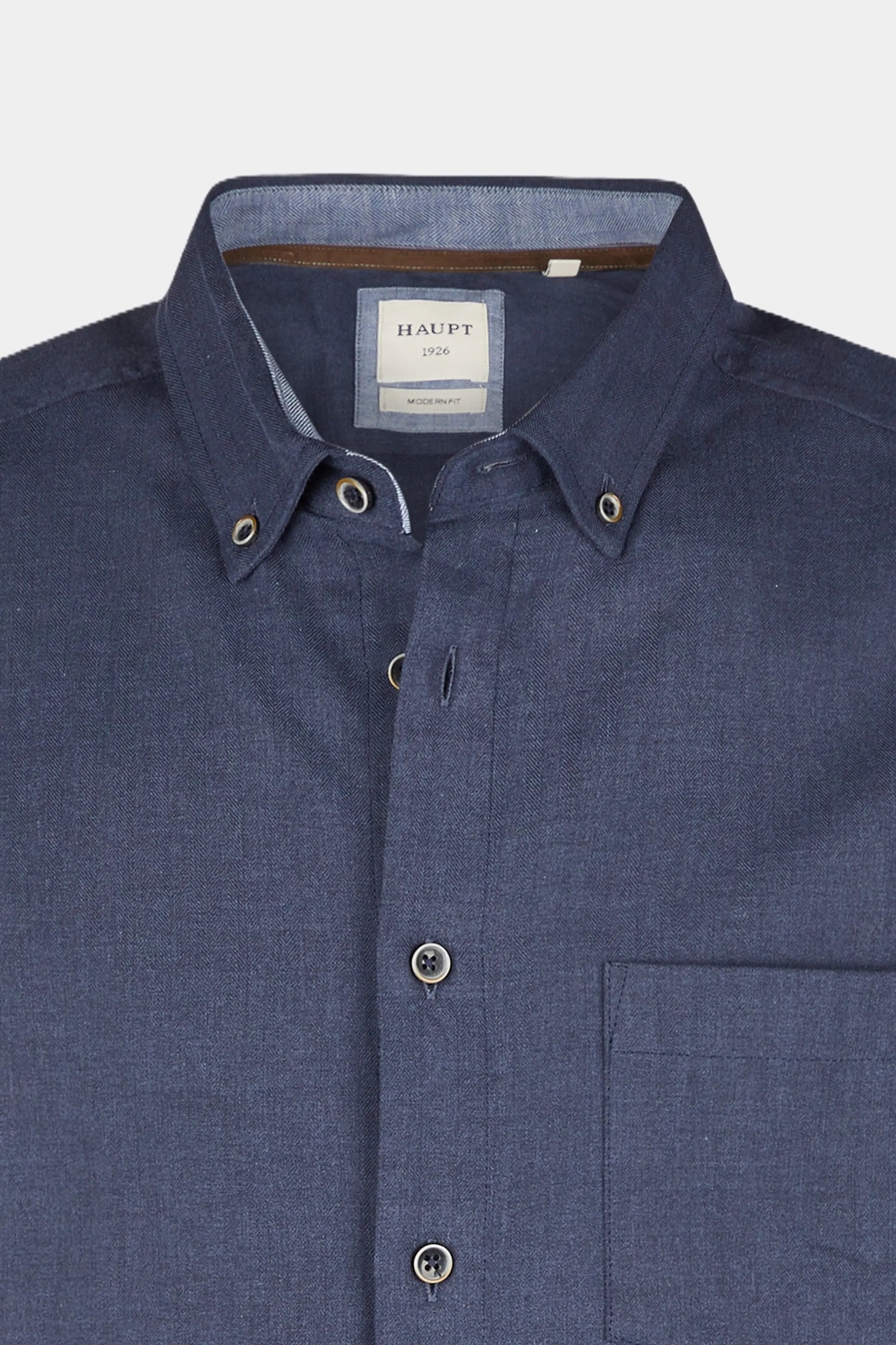 Haupt Modern Fit Langarm Baumwoll-Herrenhemd Unifarben NAVY Haupt