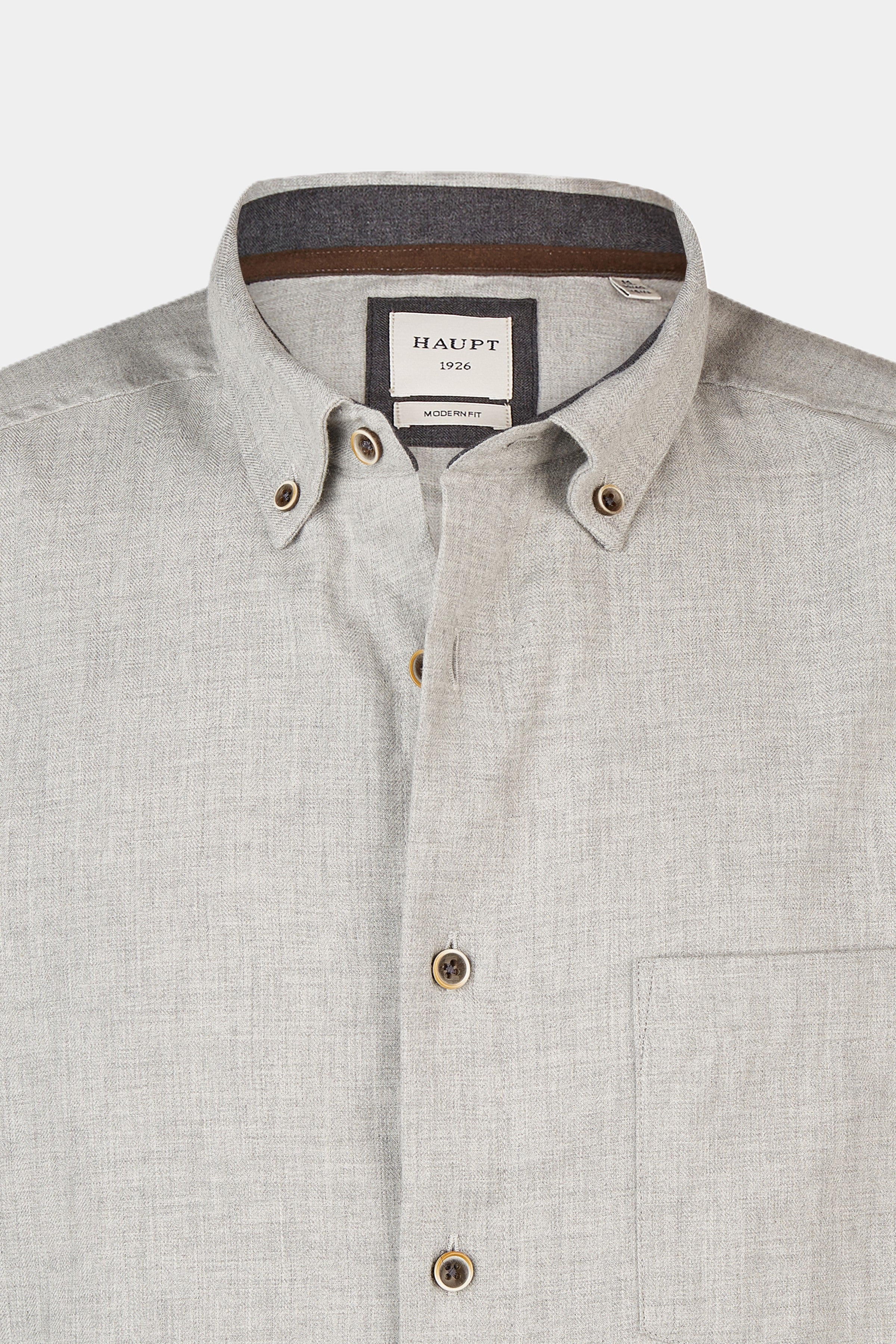 Haupt Chemise homme en coton à manches longues Modern Fit unie GRIS CLAIR