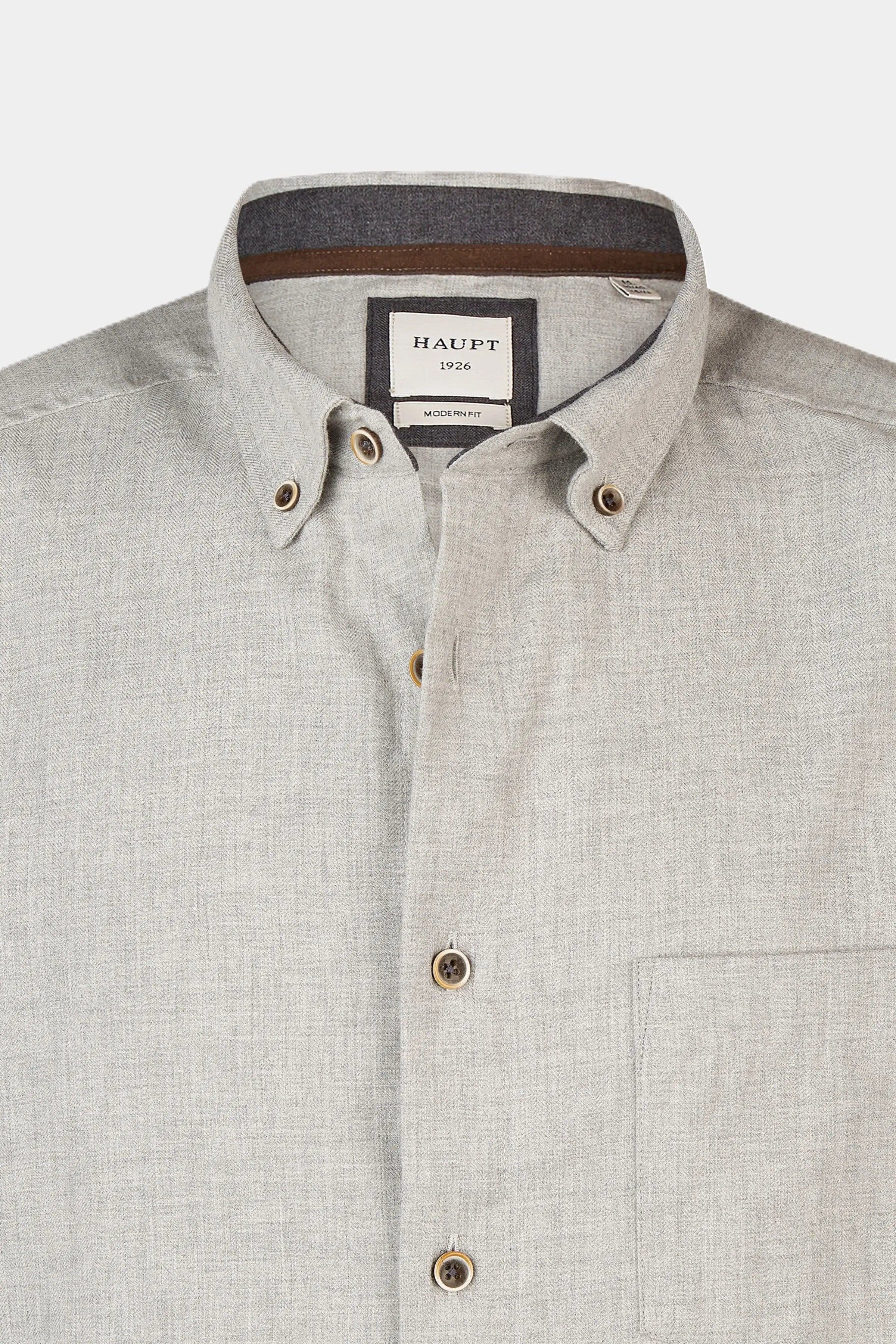 Haupt Modern Fit Langarm Baumwoll-Herrenhemd Unifarben LIGHT GREY Haupt