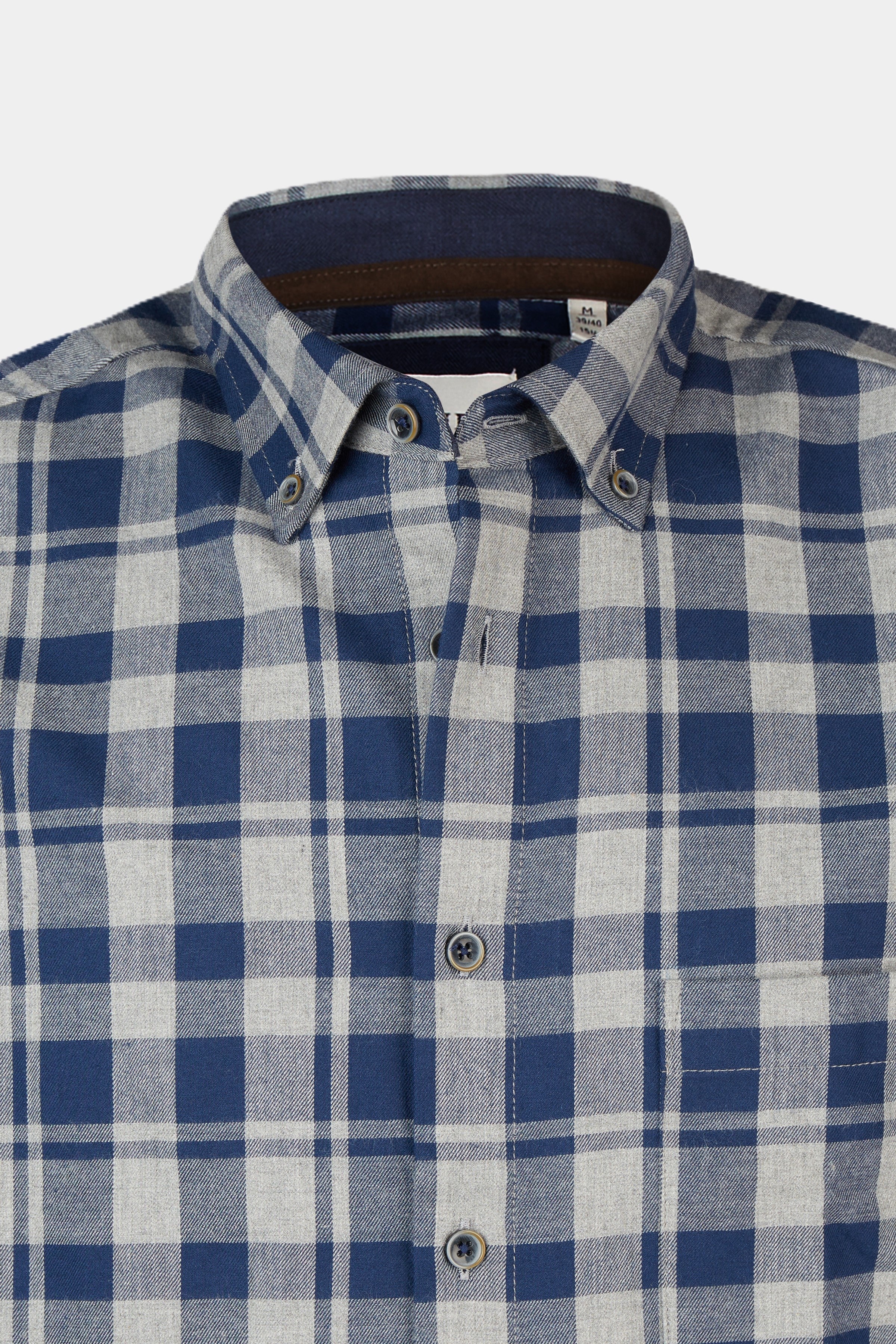 Haupt Flanell Modern Fit Langarm Herrenhemd mit Karomuster navy