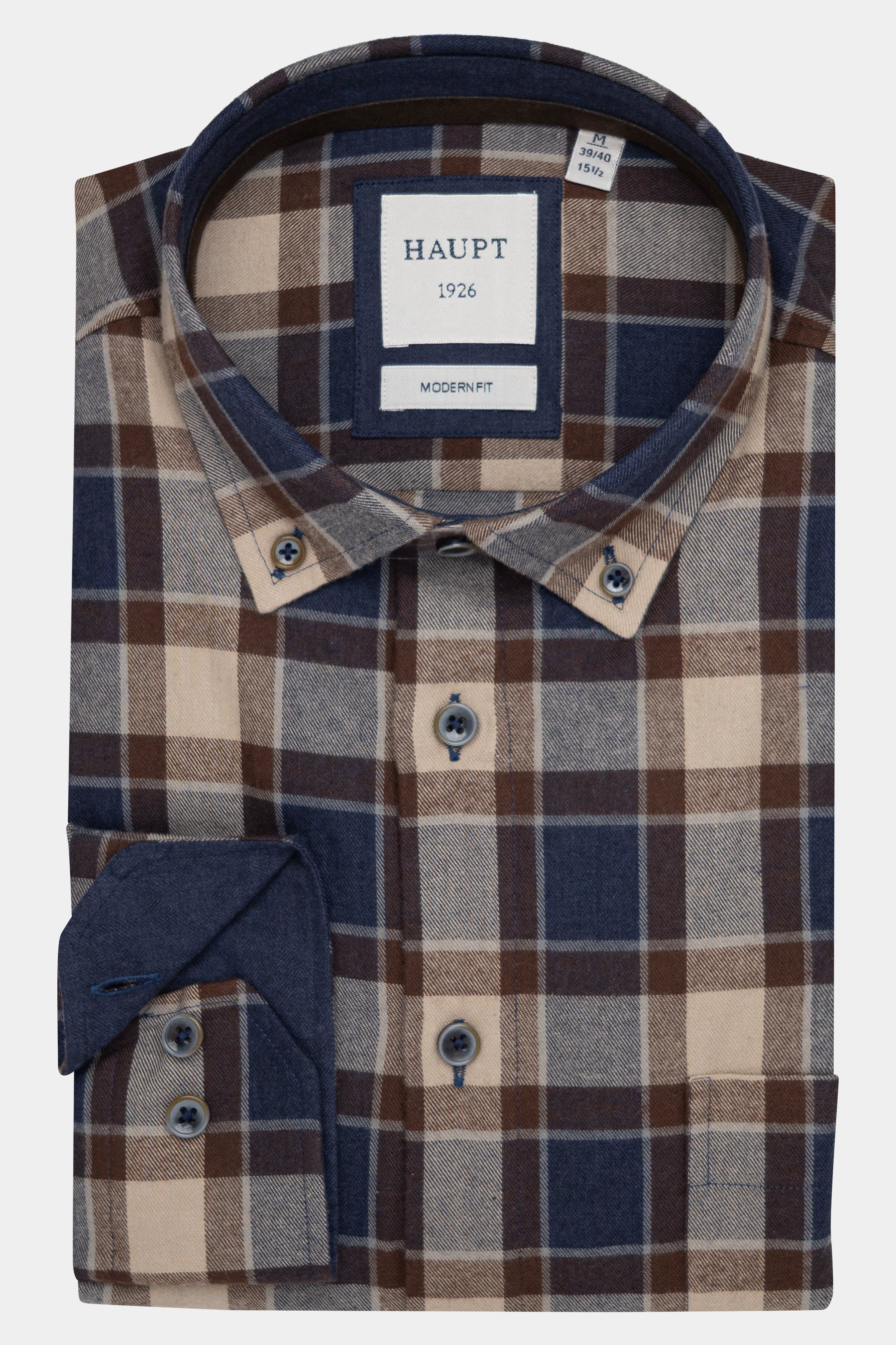 HAUPT Flanell Langarm Herrenhemd Baumwolle Under-button-down in Camel