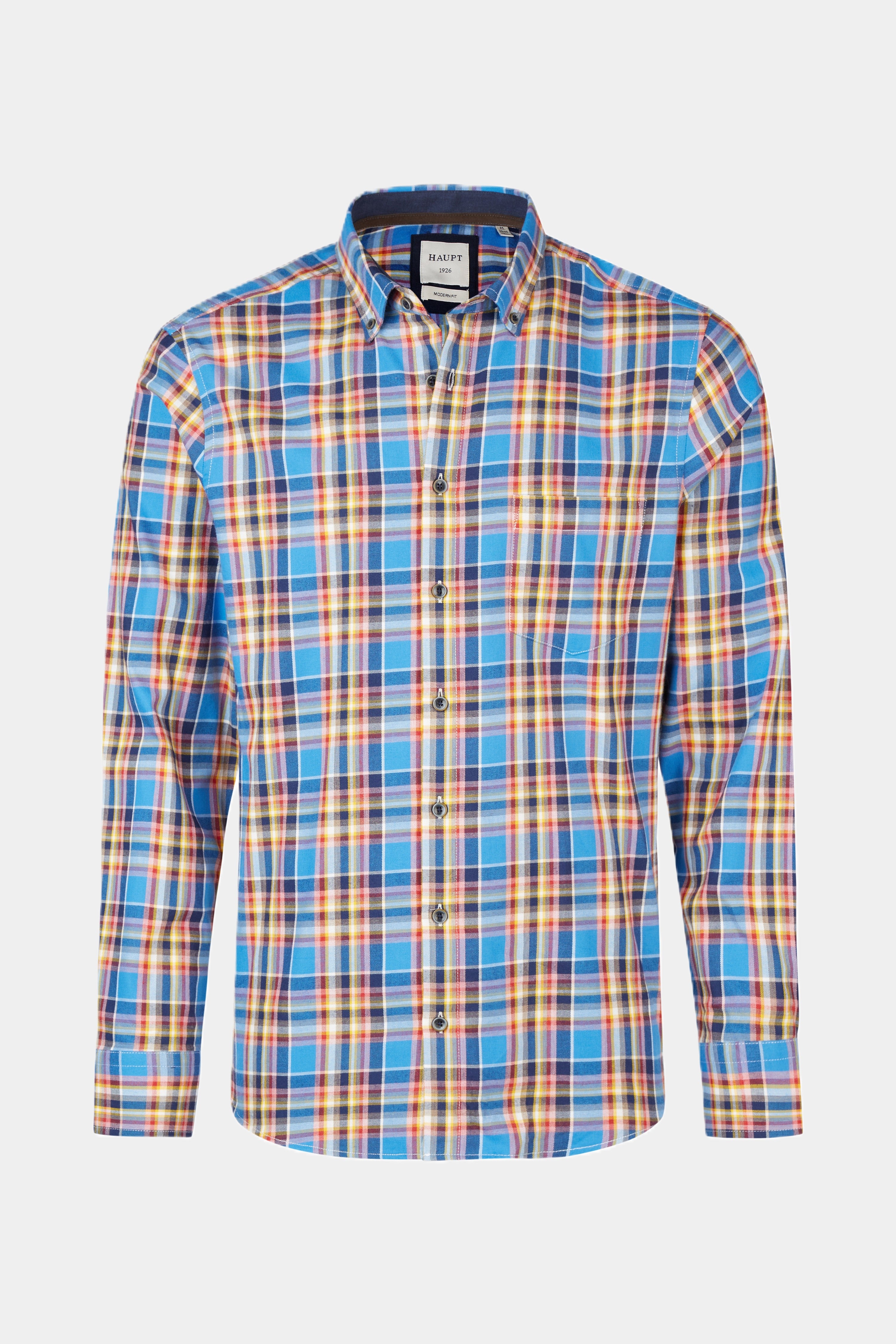Haupt Cotton Modern Fit Long Sleeve Men's Shirt with Checked Pattern in True Blue