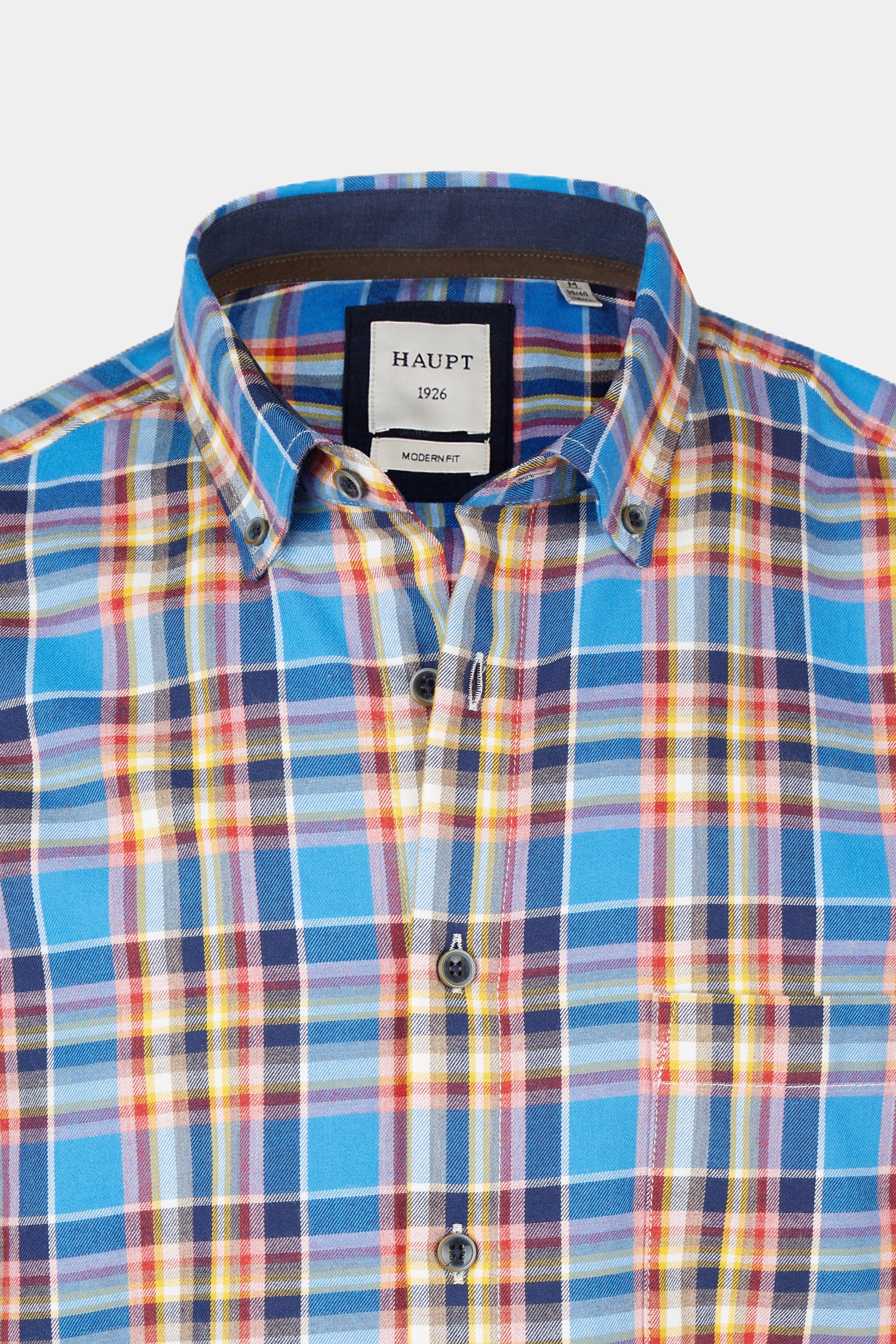 Haupt Cotton Modern Fit Long Sleeve Men's Shirt with Checked Pattern in True Blue