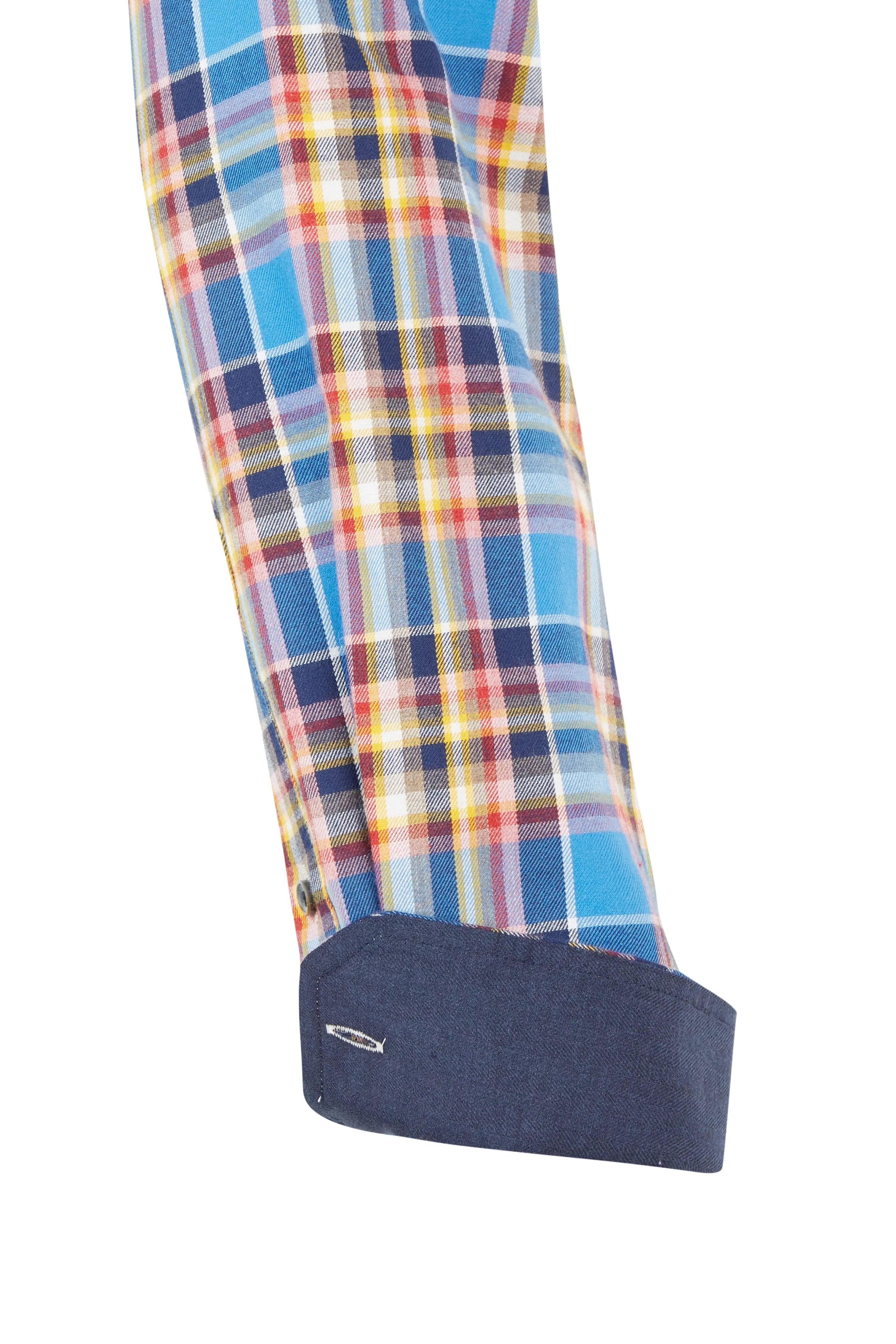 Haupt Baumwolle Modern Fit Langarm Herrenhemd mit kariertem Muster in True Blue Haupt