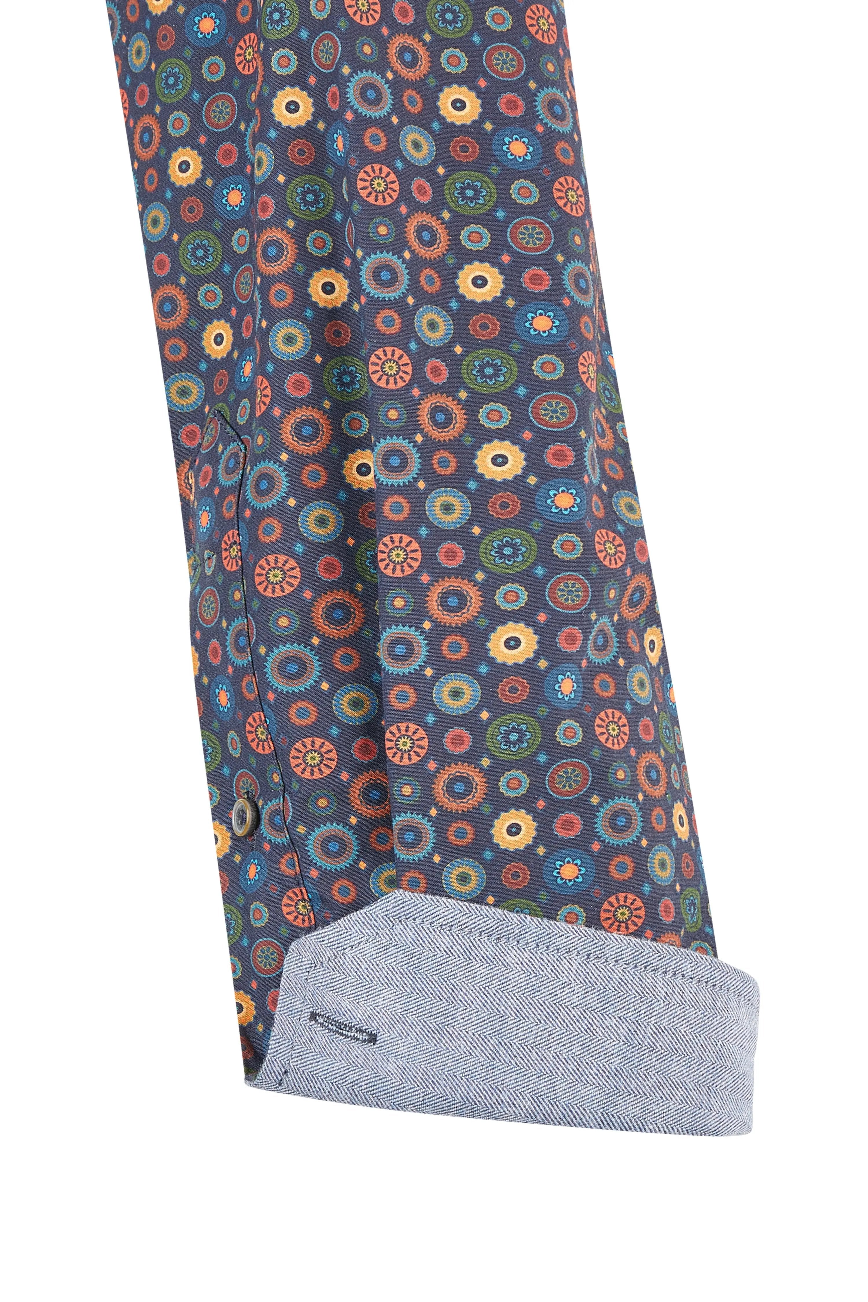 Haupt mit Kreisförmiges Muster Langarm Baumwoll-Herrenhemd Modern Fit NAVY Haupt