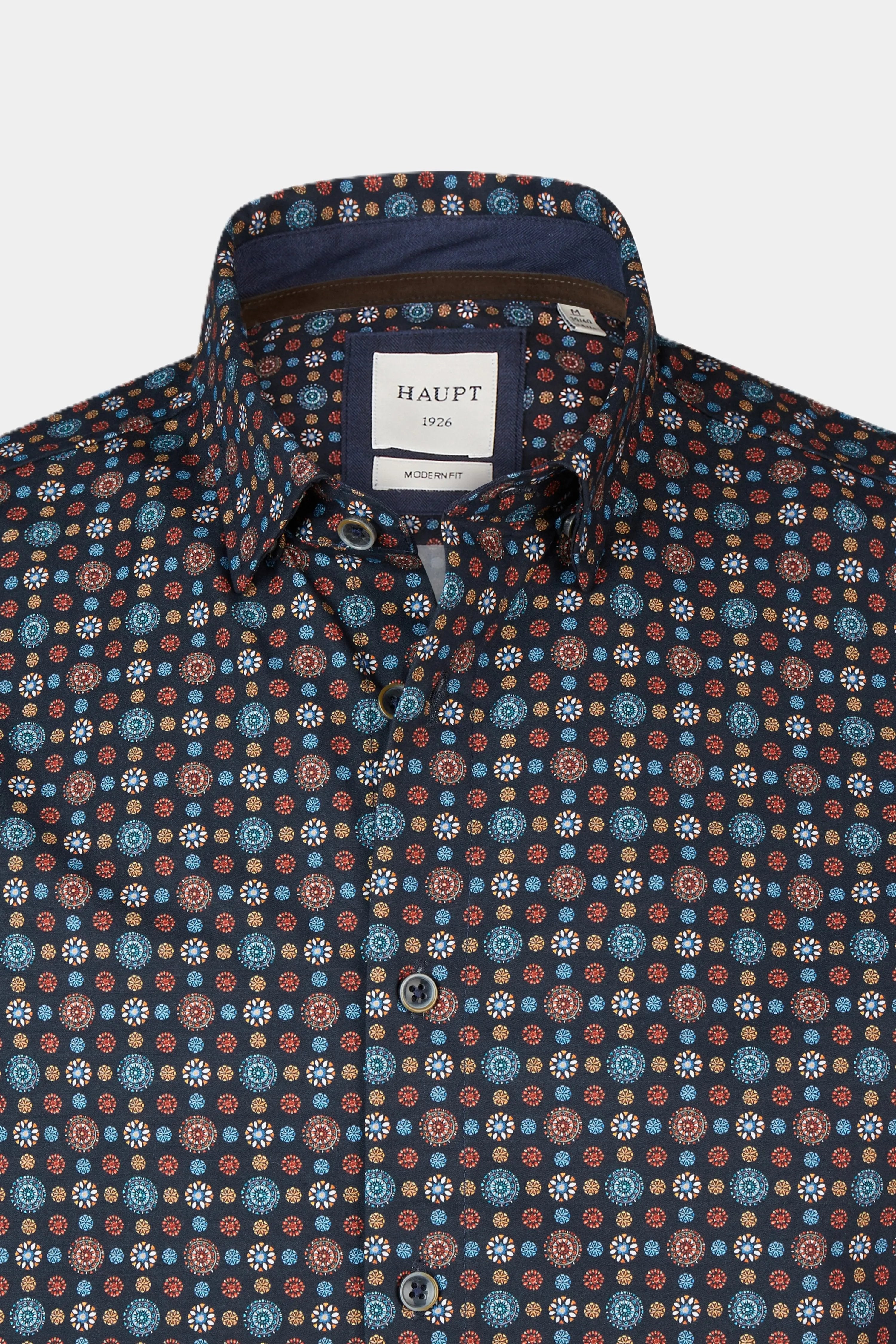 Haupt Popelin Langarm Herrenhemd Modern Fit im Allover-Print navy Haupt